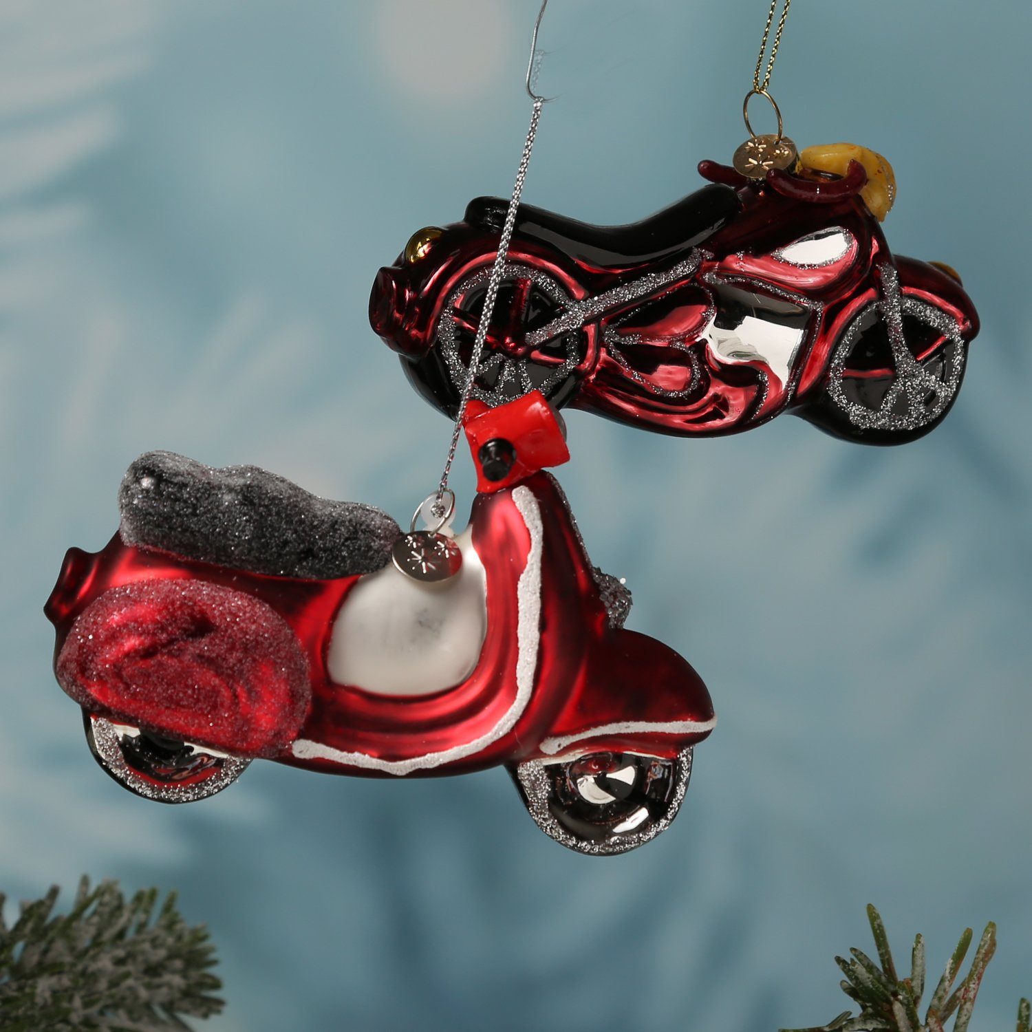 MARELIDA Christbaumschmuck Geschenk Weihnachtsbaumschmuck Weihnachtskugel Motorrad 6,5cm H: rot