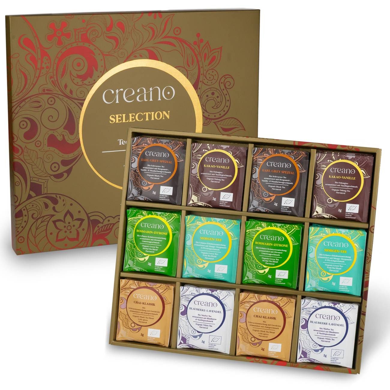 Creano Tee Bio Teemischung 48er Geschenkset „ORGANIC TEA BLEND“ 48 Bio-Teebeutel, 1 x 1 St. (48-Bio Teebeutel)