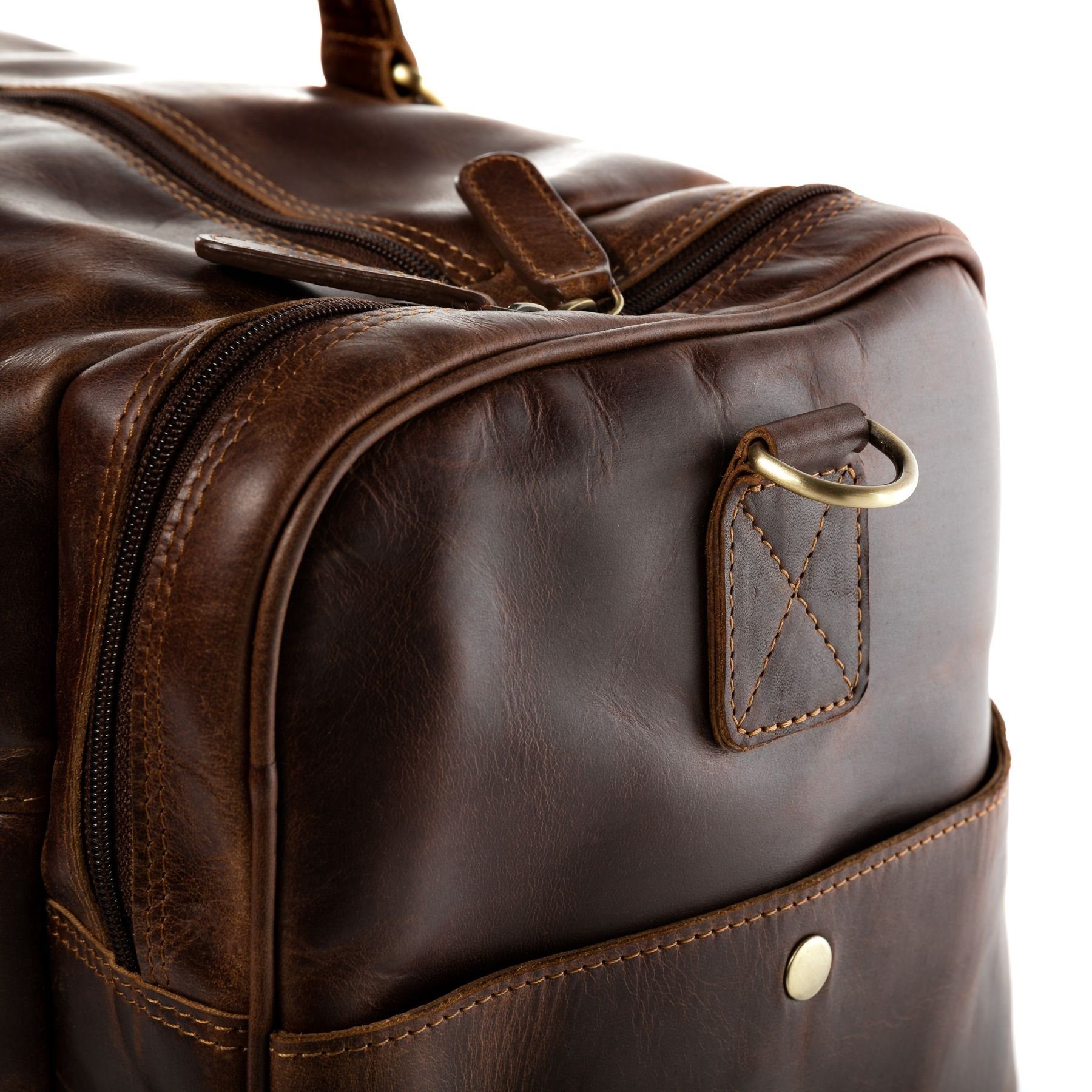 SID & VAIN Reisetasche YALE Weekender Handgepäck Schuhfach echt Leder, Reisetasche Duffle Reisegepäck Sporttasche Herren Damen braun