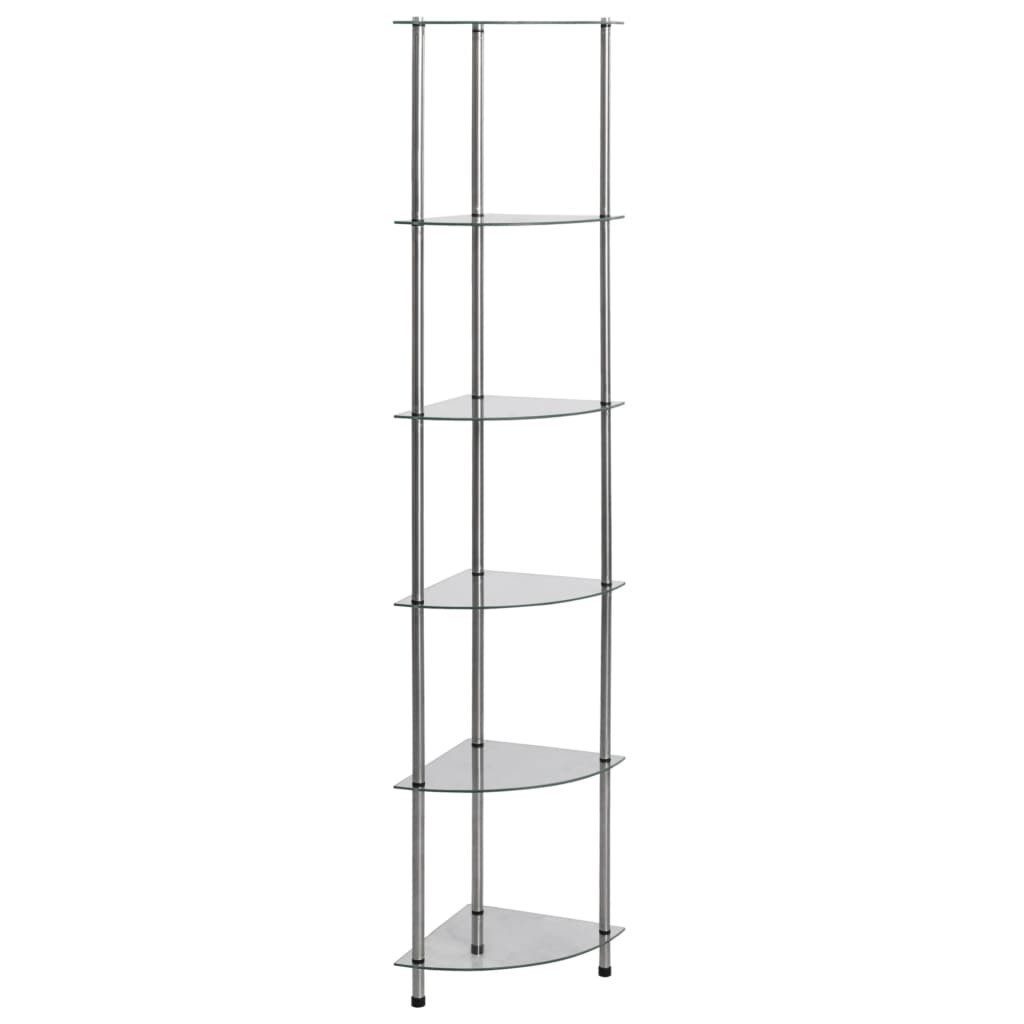 vidaXL Eckregal Regal mit 6 Ablagen Transparent 30x30x160 cm Hartglas