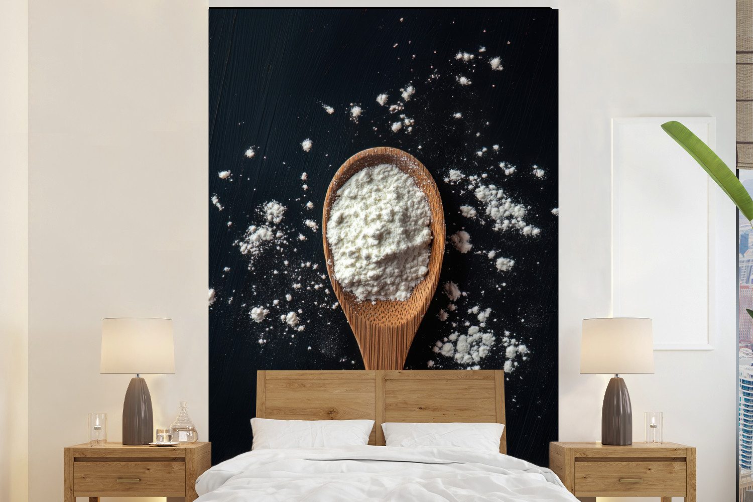 MuchoWow Fototapete Mehl - Holz - Löffel, Matt, bedruckt, Vliestapete für Wohnzimmer Schlafzimmer Küche, Fototapete, 180x280 cm