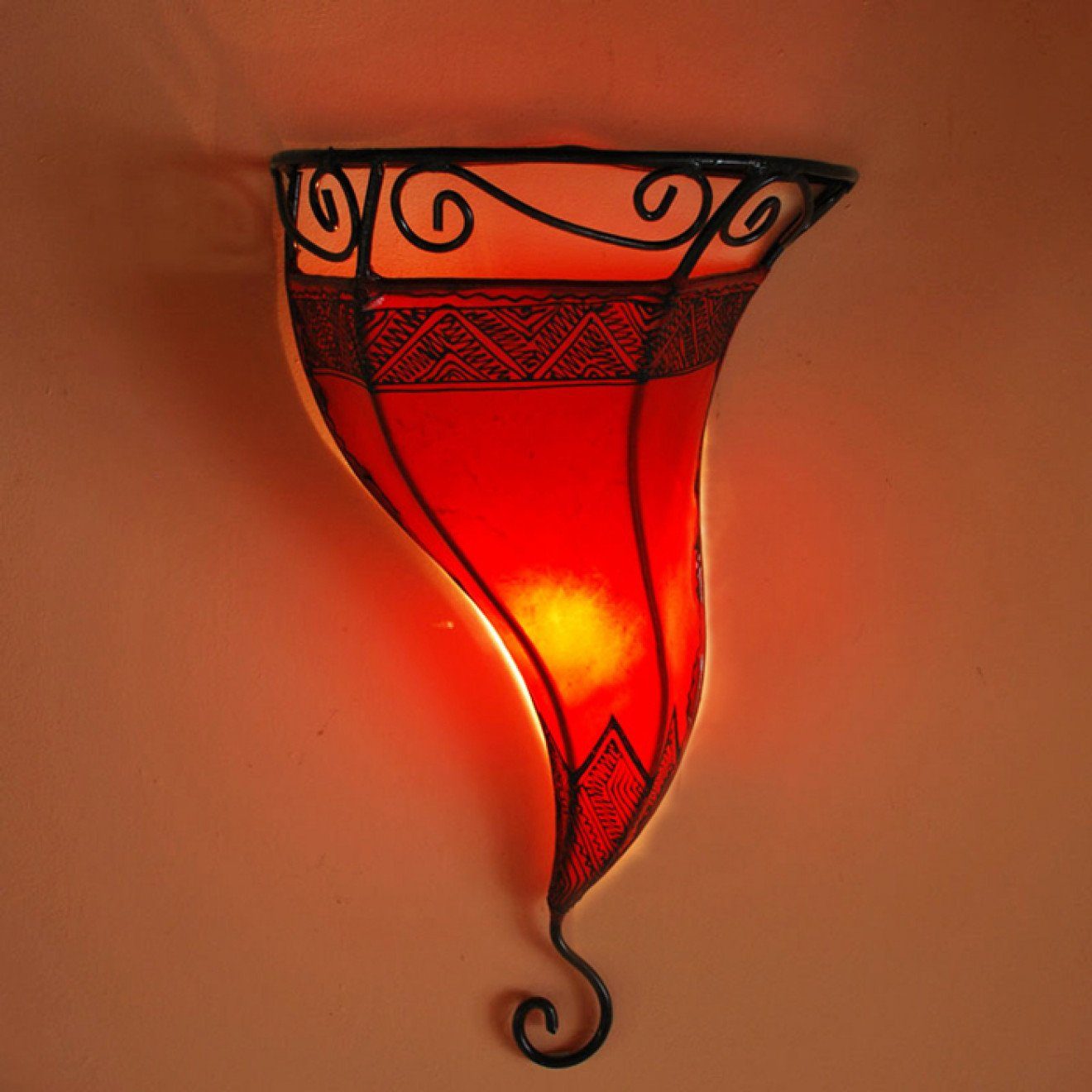 l-artisan Wandleuchte, Marokkanische Leder Wandlampe, Orientalische Wandschirm AUTAR Rot