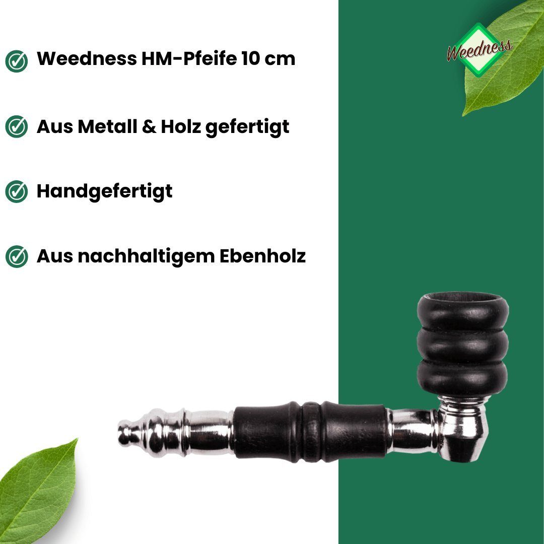 in Holzpfeife Weedness Handpfeife Schwarz Metall-Pfeife cm Schraubpfeife 10 Tabakpfeife