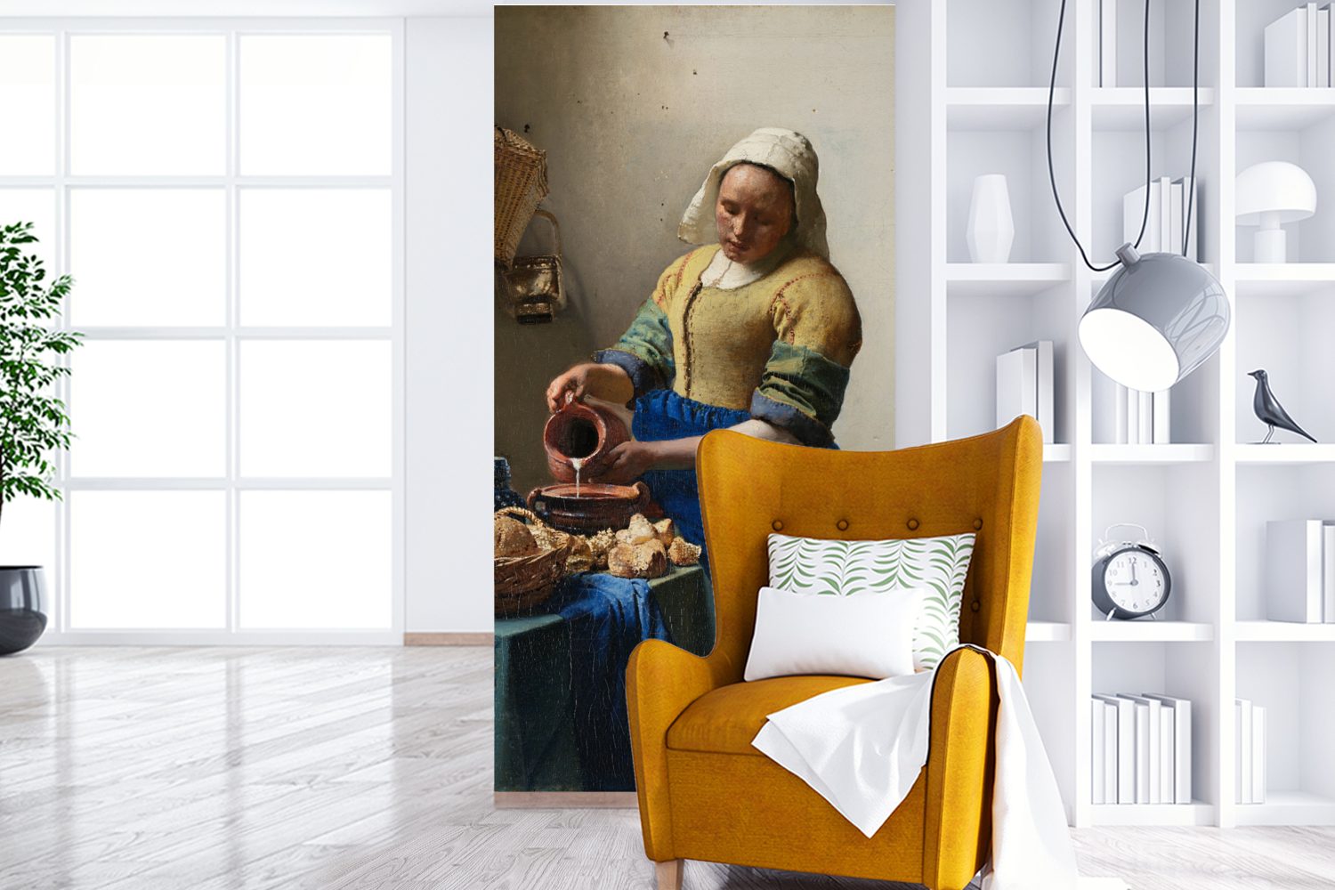Schlafzimmer für Milchmädchen Matt, Vermeer, Wohnzimmer Johannes bedruckt, - Das St), MuchoWow Fototapete (2 Küche, Vliestapete Fototapete