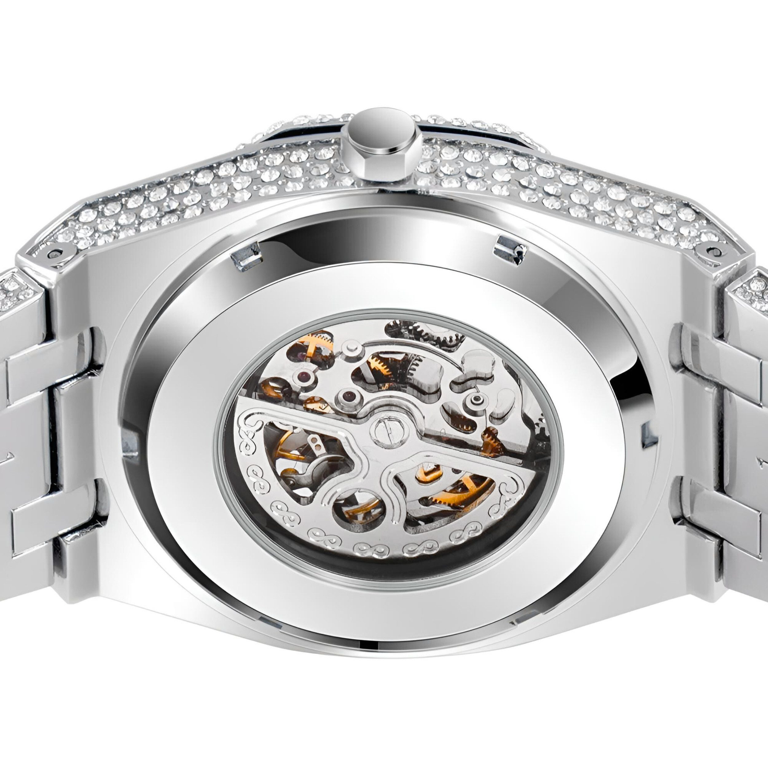 S&T Design Automatikuhr Iced Out Uhr Armbanduhr Herrenuhr Mechanische Skelettuhr, (inkl. Armbandkürzer), Geschenkbox), Achteckig, Edelstahl, Diamantzirkonia, Wasserdicht 3Bar