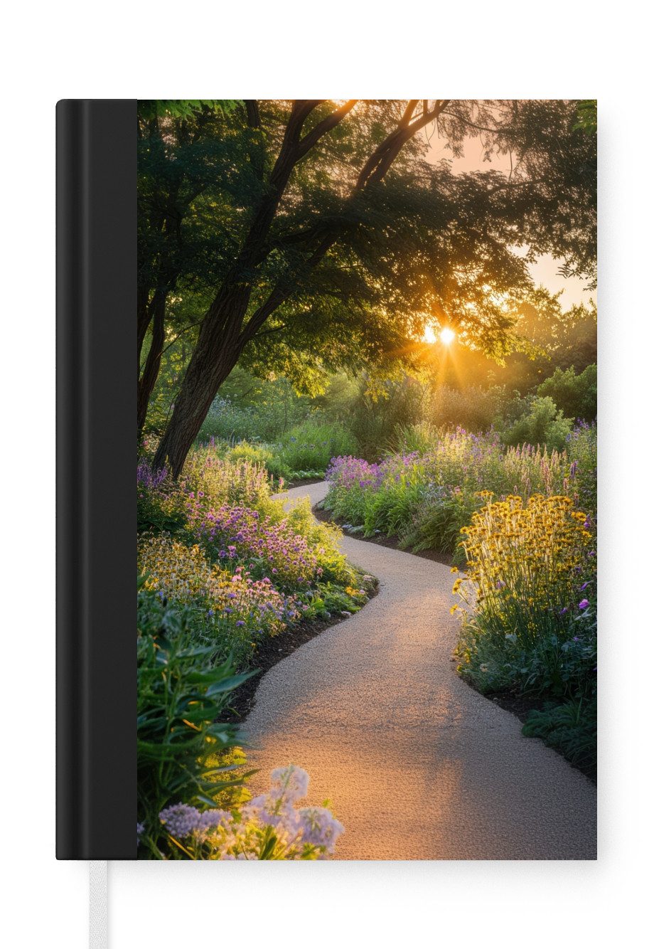 MuchoWow Notizbuch Weg - Blumen - Park, Notebook, Notizblock a5, Tagebuch, Journal Liniert