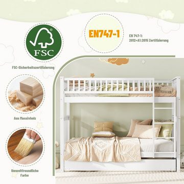 OKWISH Etagenbett Kinderbetten Dreierbetten mit Ausziehbett Hohe Geländer Stabile Treppe (90*200cm), ohne Matratze