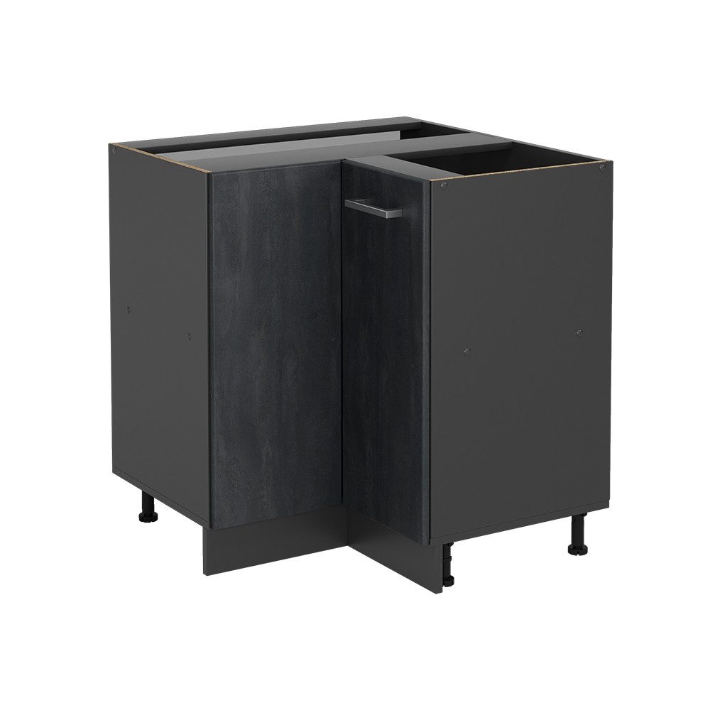 Eckunterschrank R-Line, Schwarz Beton/Anthrazit, 75.6 cm ohne Arbeitsplatte