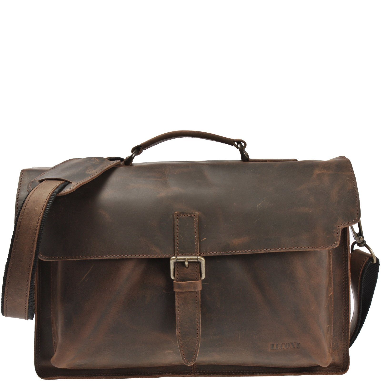 LECONI Aktentasche Aktentasche Businesstasche Messenger Bag Vintage Leder LE3008 schlamm