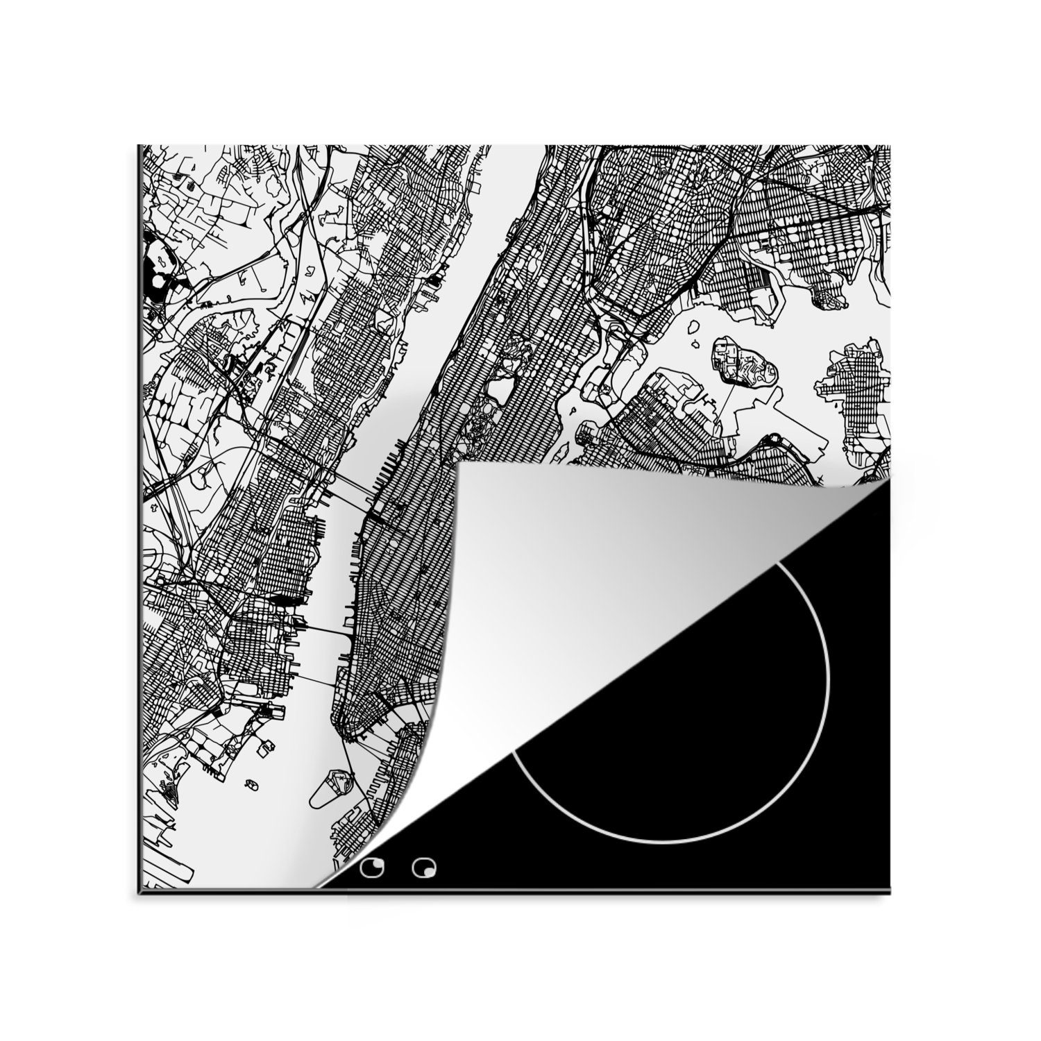 MuchoWow Herdblende-/Abdeckplatte New York City Linienstrukturplan, Vinyl, (1 tlg), 78x78 cm, Ceranfeldabdeckung, Arbeitsplatte für küche