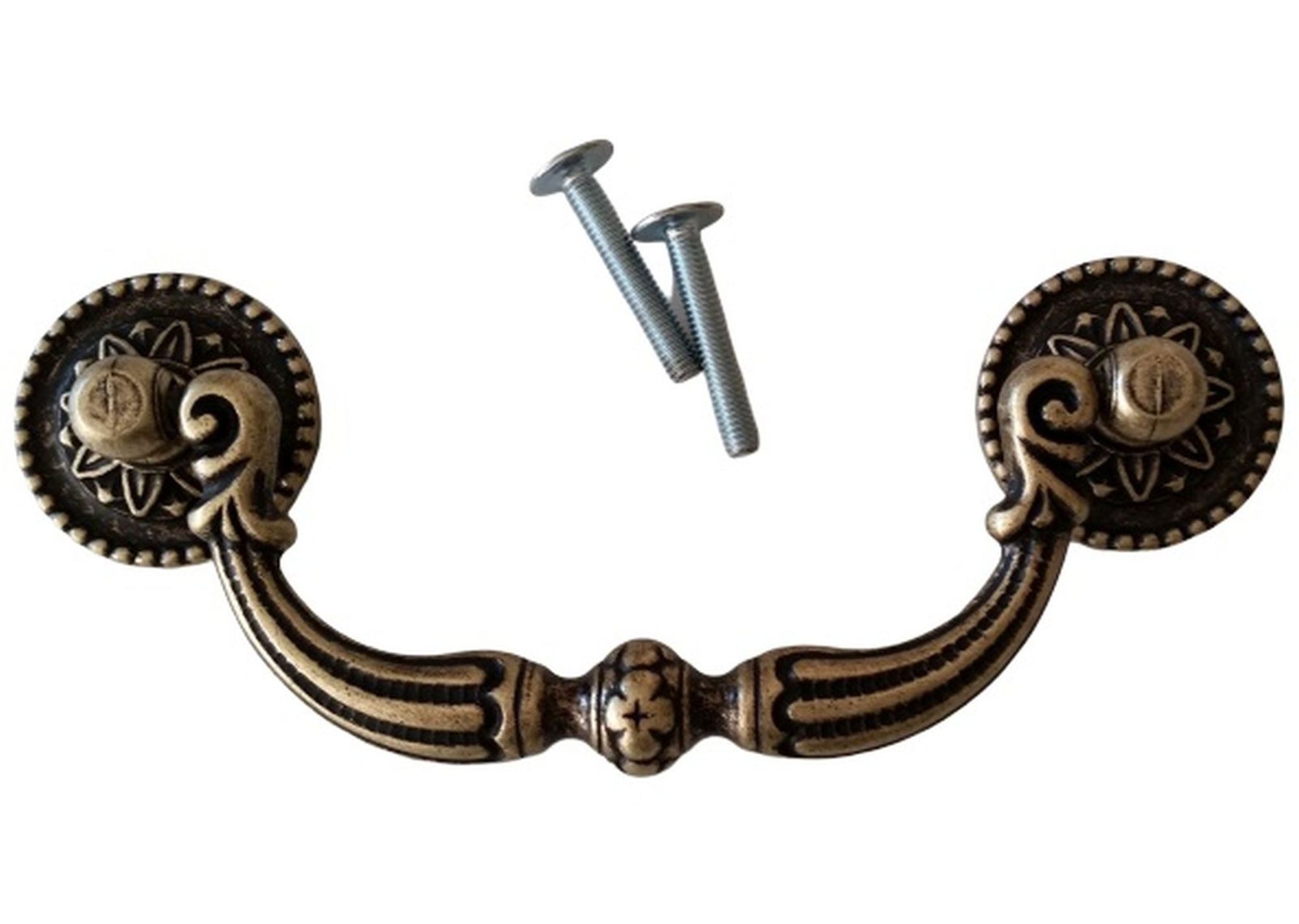 Möbelgriff Hängegriff BA 96mm, Klappgriff antik, Truhengriff Altmessing