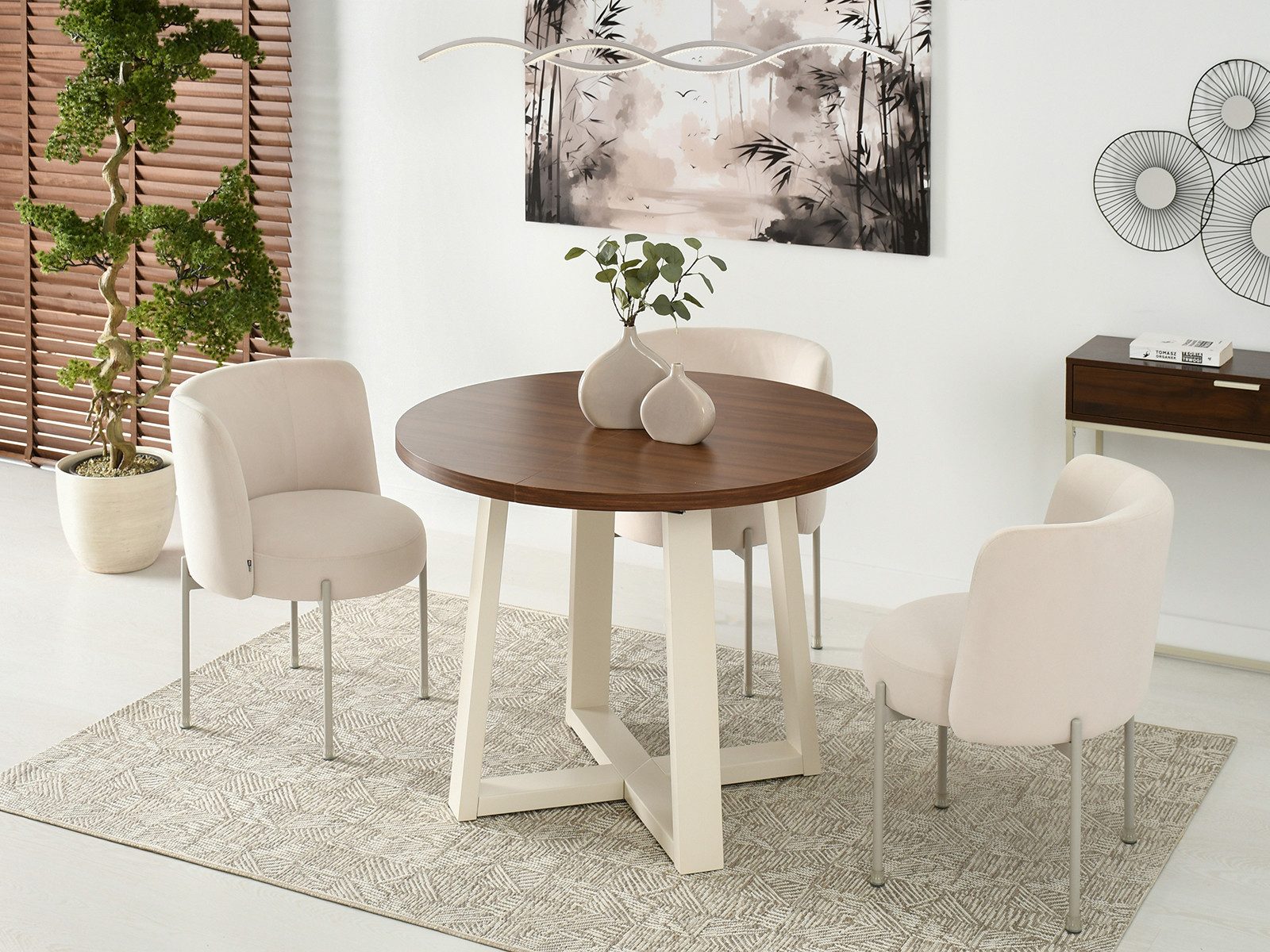 Compleo Esstisch Rund, Loft Design, 100-180 cm, Küchentisch ausziehbar ARIO günstig online kaufen