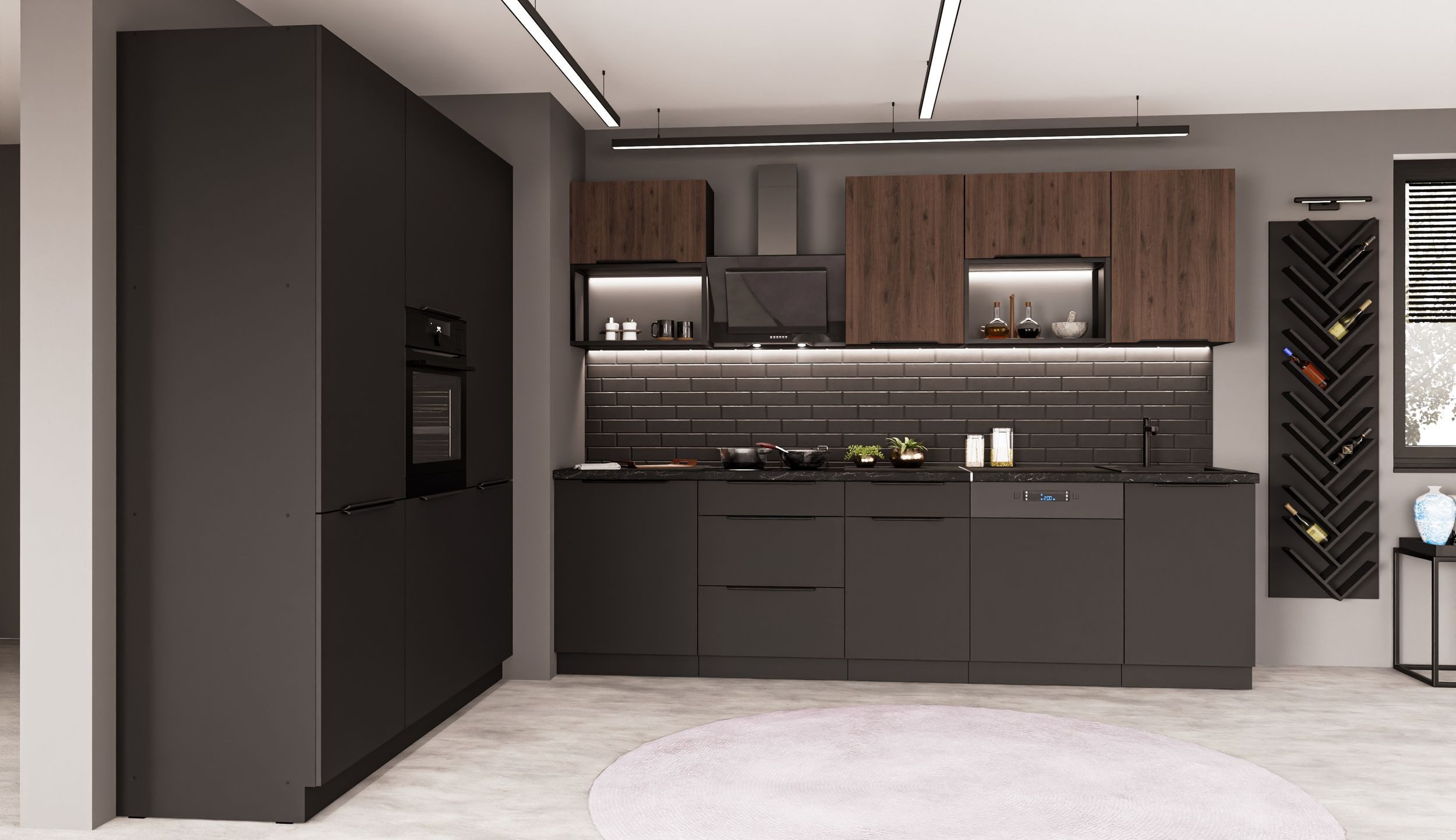 Küchen-Preisbombe Küchenzeile SIENA + MONZA LOFT 280 + 180 Küchenblock Küche Nussbaum Schwarz