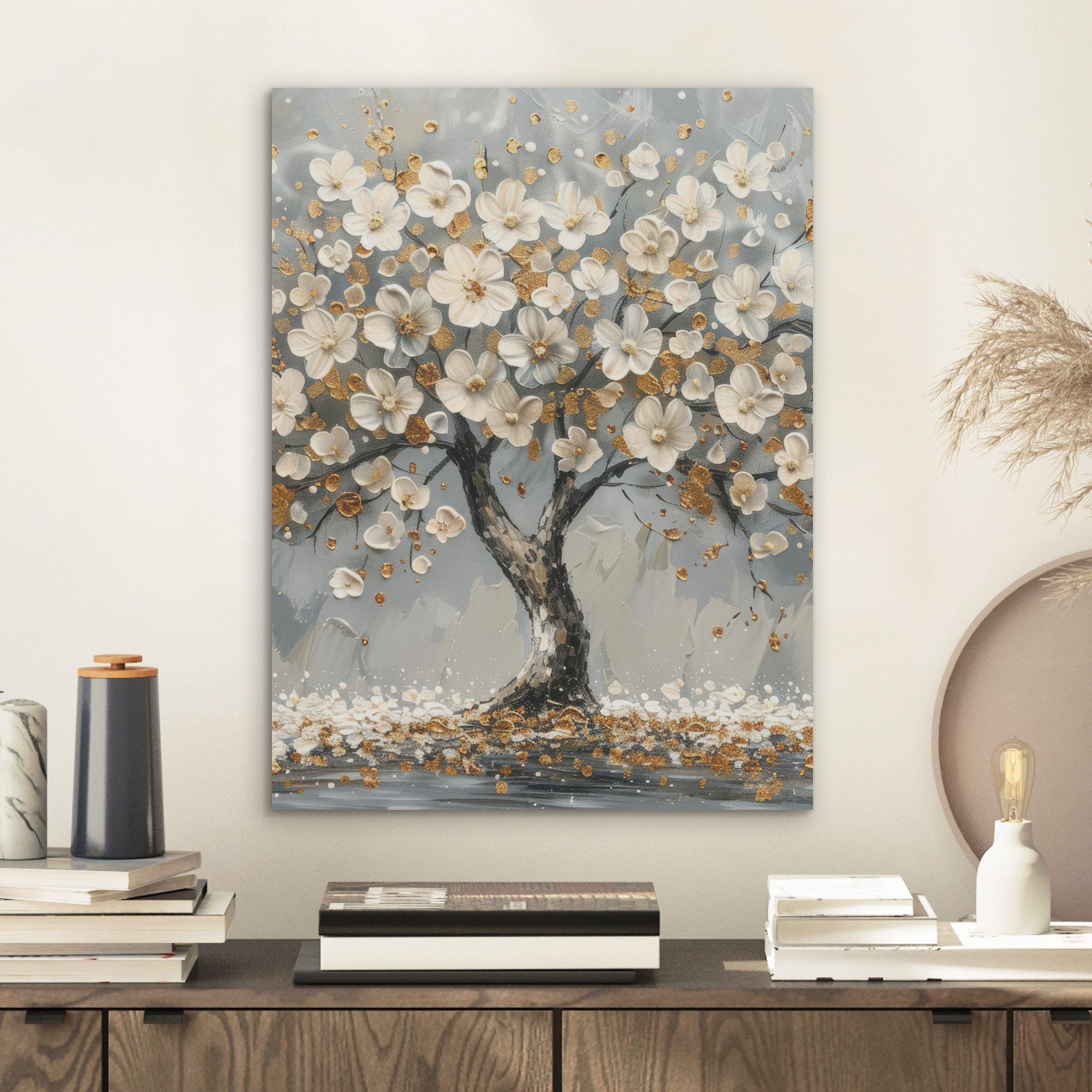 MuchoWow Gemälde Baum - Gold - Blumen - Abstrakt - Kunst, Fotodruck (1 St), günstig online kaufen