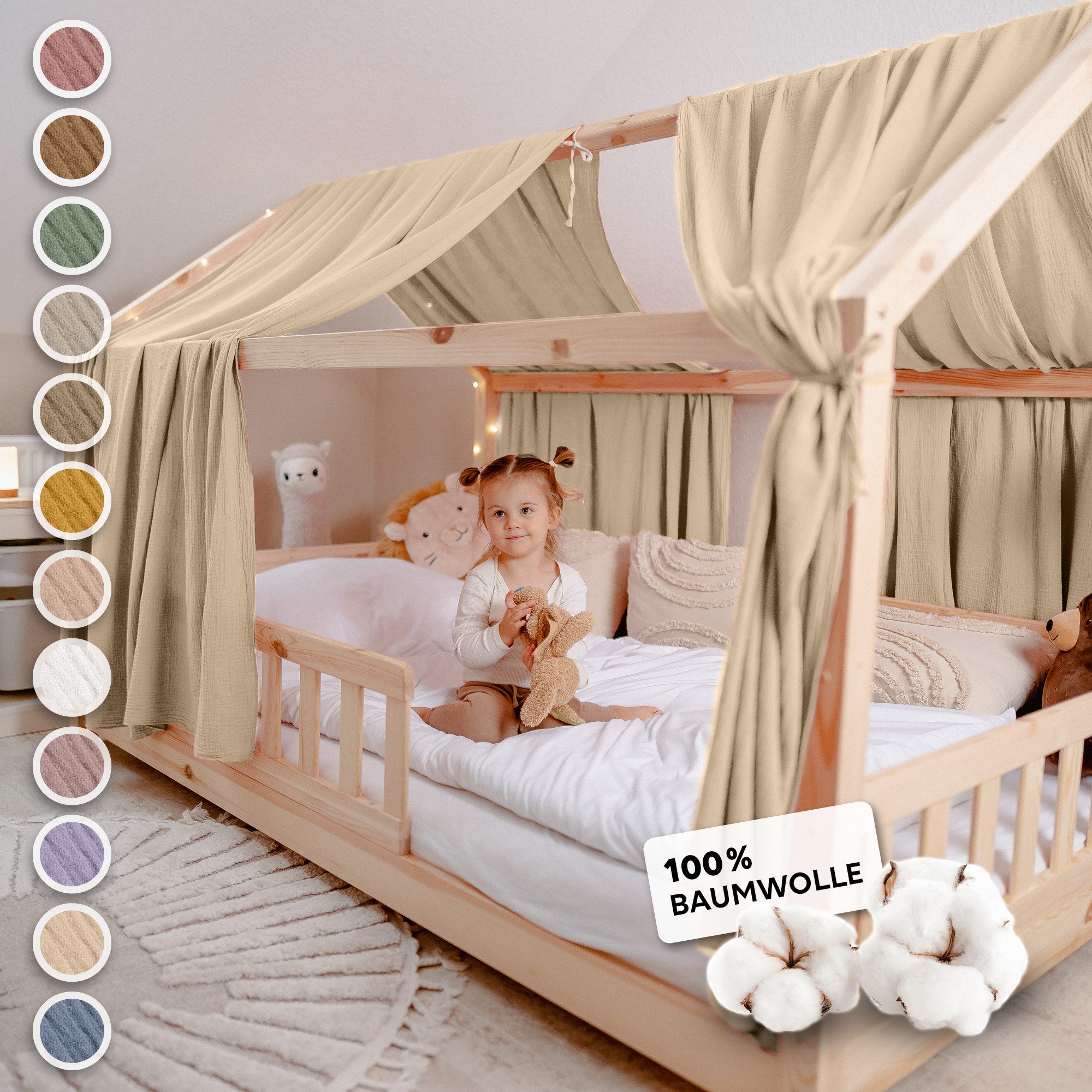 lilimaus Betthimmel Hausbett Himmel 2er-Set aus 100% Musselin - für Kinderbett (1-tlg), Set mit 2 abgestimmten Stoffbahnen - weich & schnell montiert