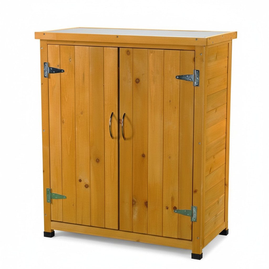 Melko Garten-Geräteschrank Gartenschrank kompakt aus Holz 75x40 cm für geschützte Außenbereiche, BxT: 75x40 cm, (Einzelartikel), Kompakte Bauweise mit mehreren Ablagefächern