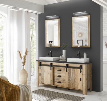 Furn.Design Badezimmer-Set Stove, (Doppelwaschtisch 164 cm, Used Wood Vintage), mit Waschbecken, mit Beleuchtung, Soft-Close