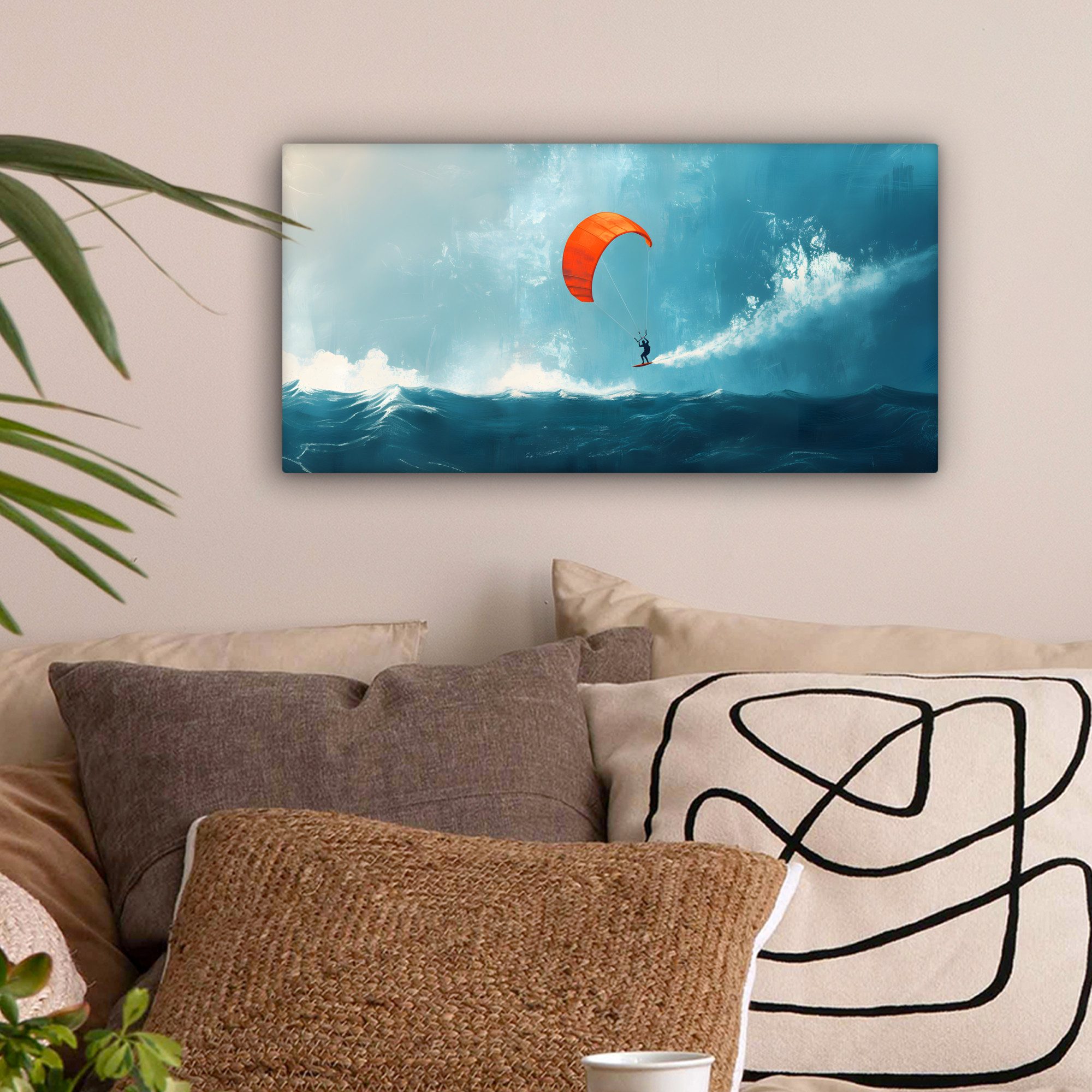 OneMillionCanvasses® Leinwandbild Panorama Kitesurfer - Orange günstig online kaufen