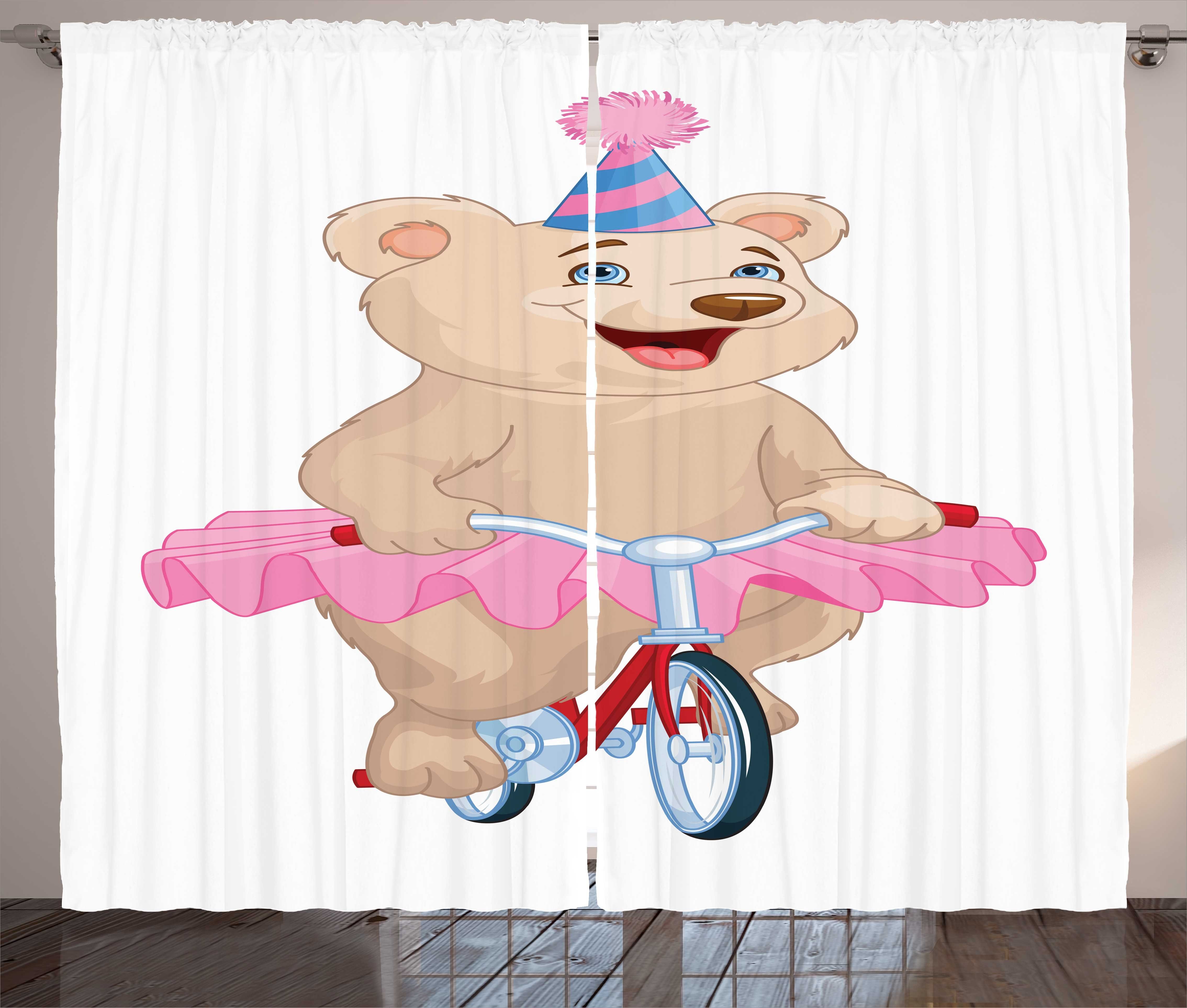 Gardine Schlafzimmer Kräuselband Vorhang mit Schlaufen und Haken, Abakuhaus, Zirkus Bär in einem Tutu auf einem Fahrrad