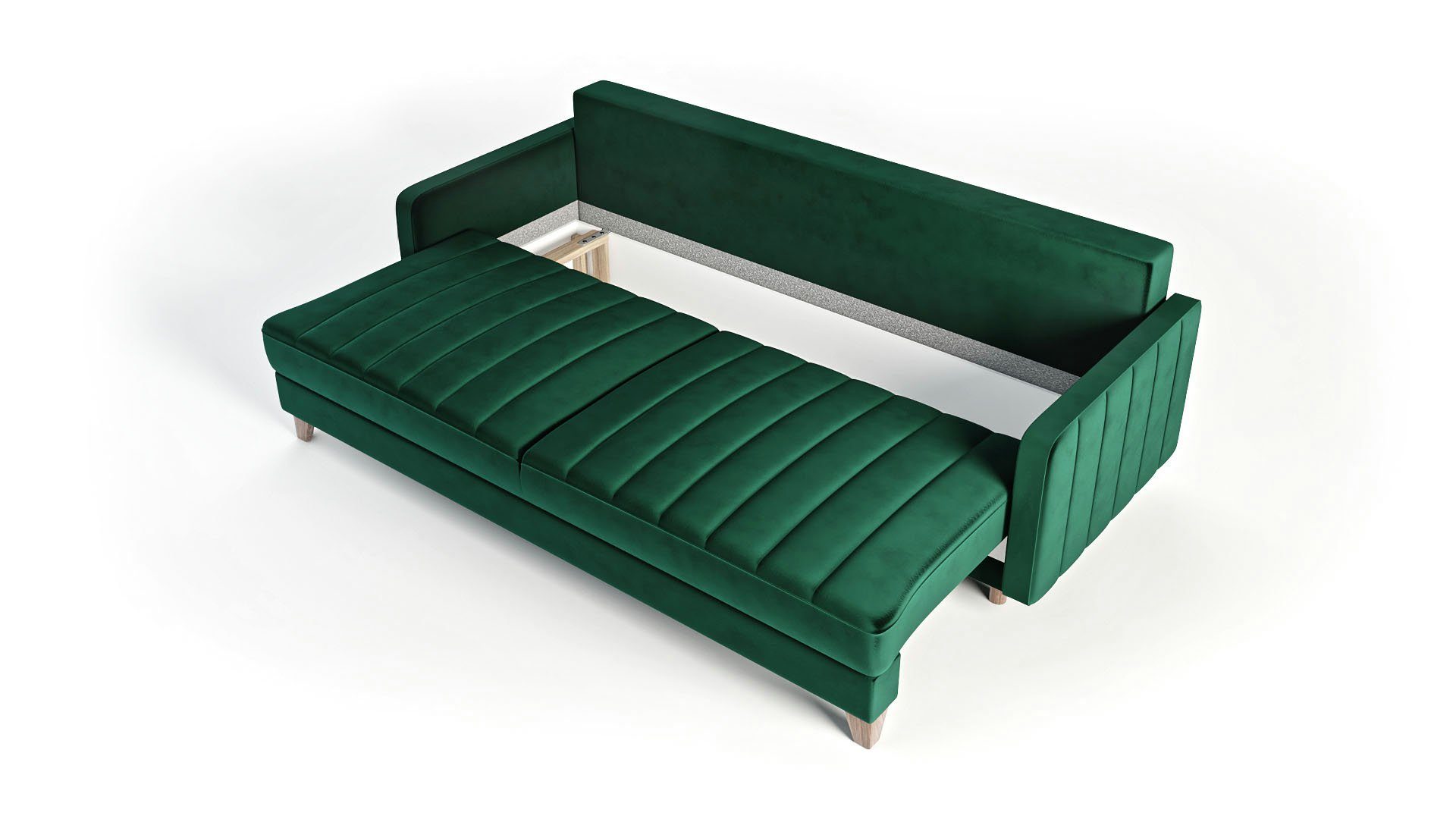 Siblo Bali Ausklappbares Grün Bettzeugbehälter Sofa - - mit 3-Sitzer Dreisitzer-Sofa Schlaffunktion 3-Sitzer
