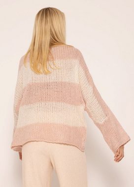 SASSYCLASSY Strickpullover Oversize Pullover Damen aus weichem Grobstrick Lässiger Strickpullover lang mit Streifen, Made in Italy