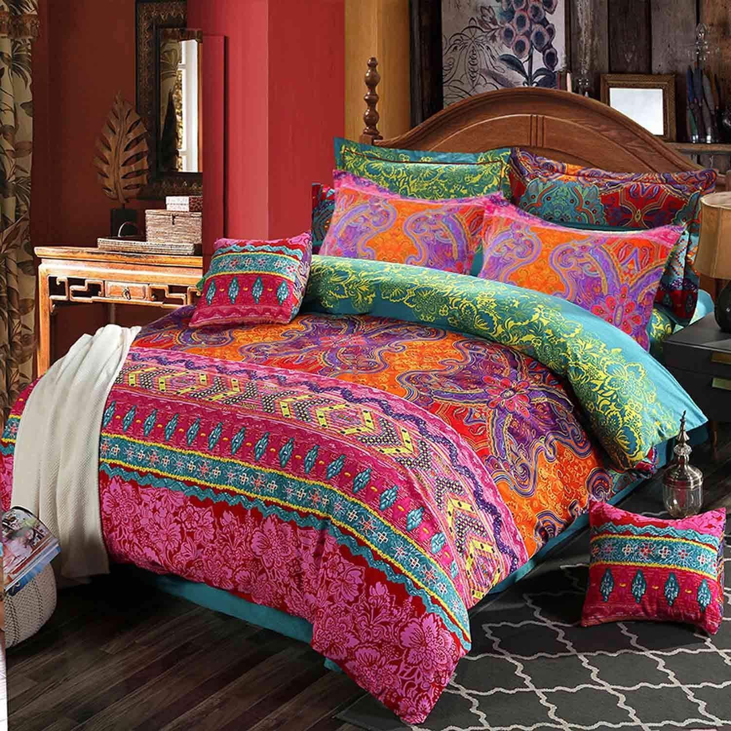 Zaewry Bettwäsche Bohemian Bettwäsche 135x200 cm 2-teiliges Set Renforce, 2 teilig, Reißverschluss Vintage Bettbezug und 1 Kissenbezug 51x76cm – Bild 2 von 5