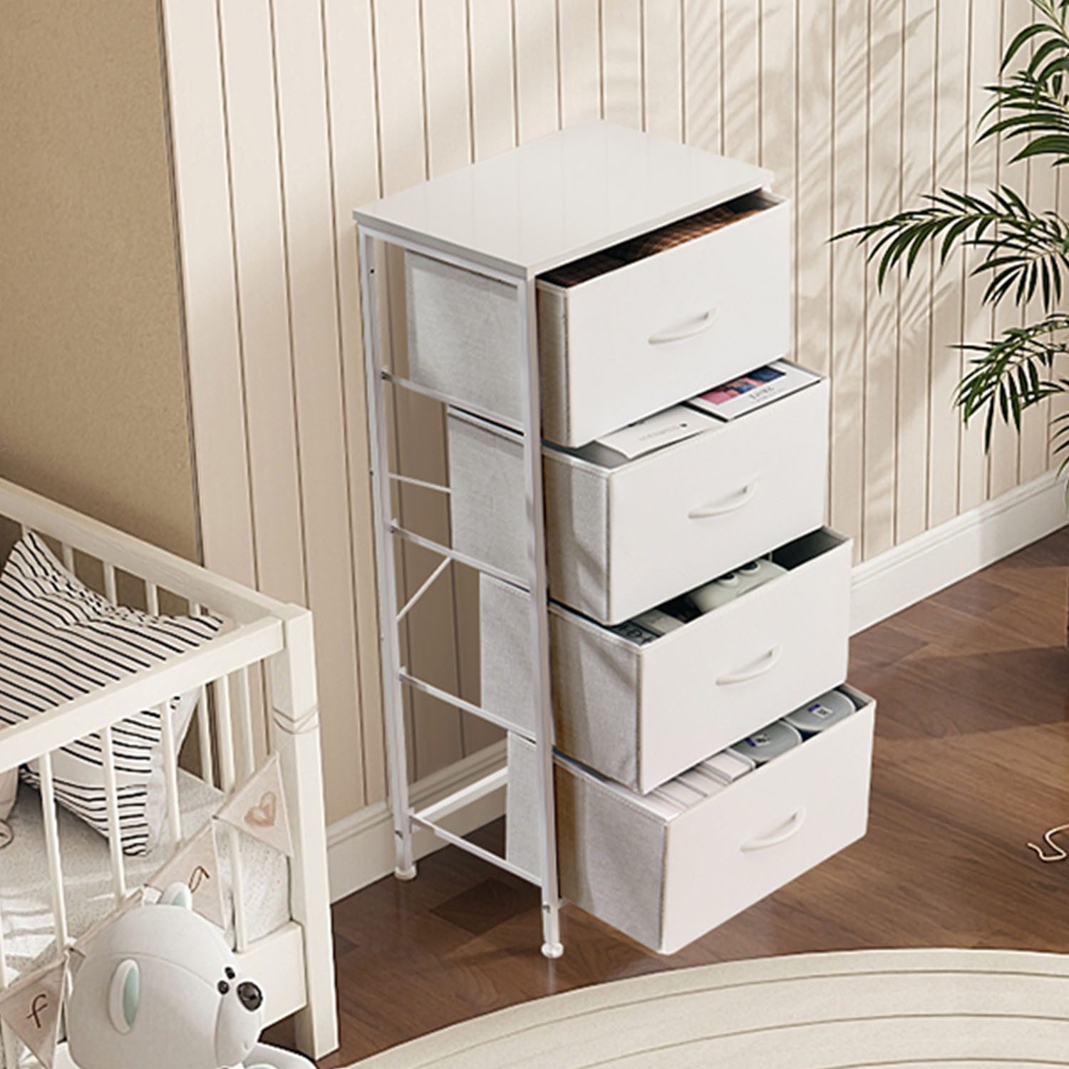 Refined Living Kommode Schubkastenkommode mit 2/4/5 /7/8/9 Schubladen stabilem Stahlrahmen (Beistelltisch mit Holzoberfläche und Stoffschubladen Modernes Design, Kommode Wohnzimmer mit Stabiler Stahlrahmen, Holzplatte 95cm Hoch), Kommode Geeignet für Kleidung, Kinder, Wohnräume, Flure, Eingänge