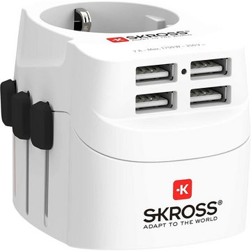 SKROSS Universal-Reisestecker Pro Light USB World 4xA Reiseadapter, weiß Weltreiseadapter Länderstecker