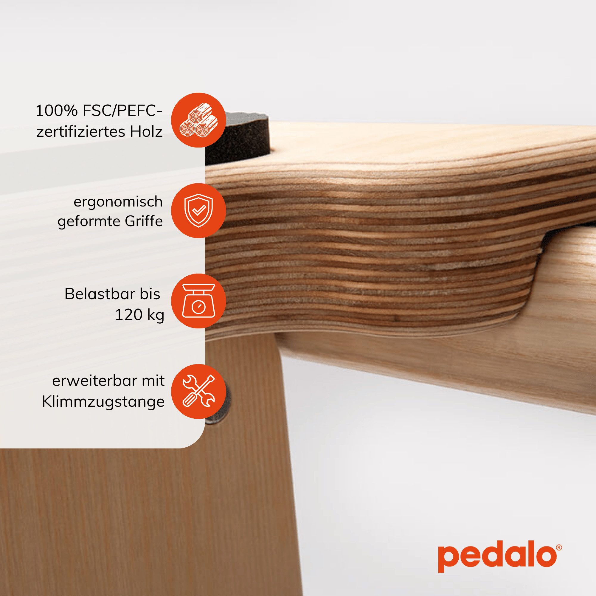 pedalo® Kletter-Trainingsgerät Dip-Bügel Sprossenwand I Dip Bar I Power Bars I Push Up Bars (2-tlg., 1 Paar Bügel mit Unterarmauflage), Universell passend, werkzeug- & stufenlos, gepolsterte Armauflage