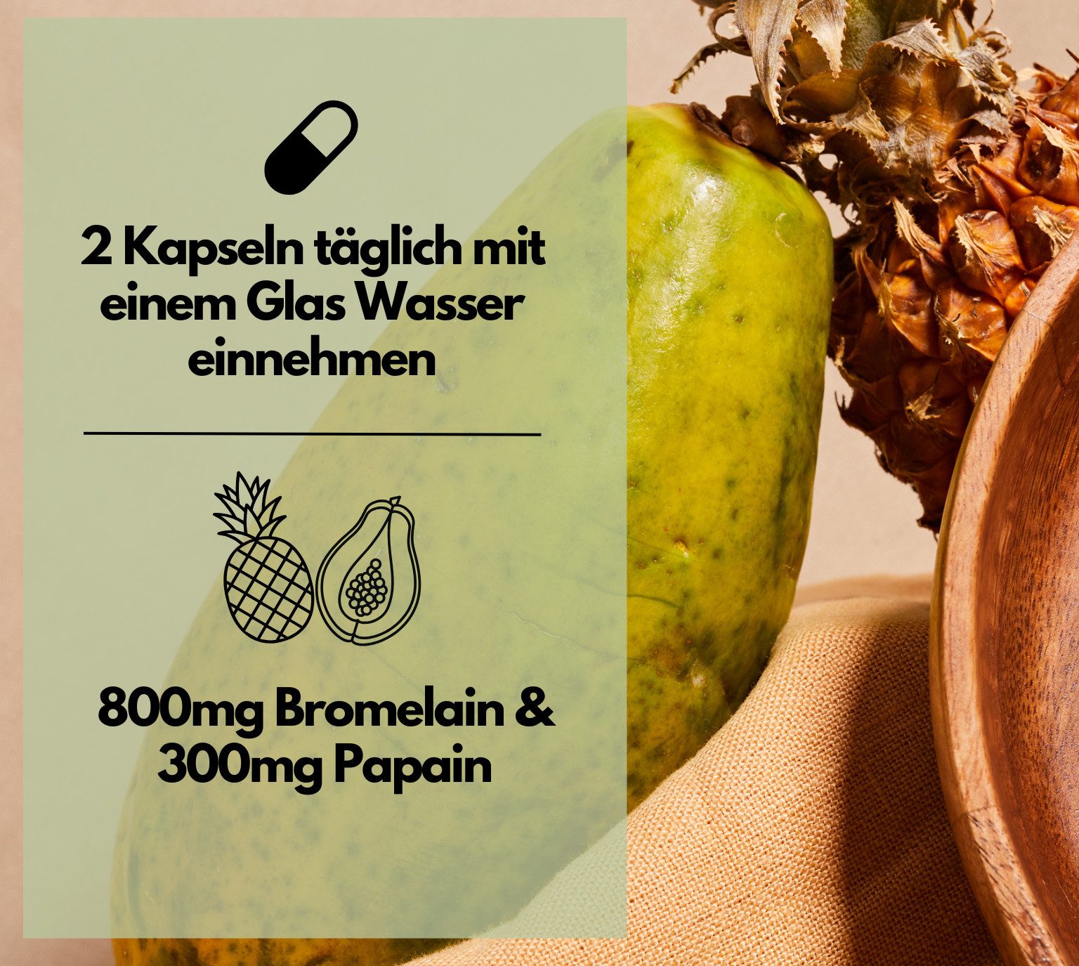 Enzym Komplex, mit 800mg Bromelain, 300mg Papain, Rutin & Selen Kapseln, 156 g