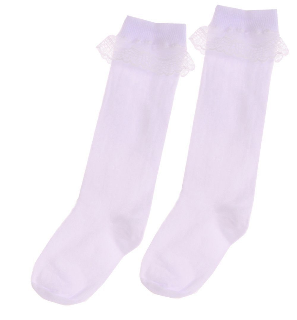 La Bortini Kniestrümpfe Kniestrümpfe weiße Socken Strümpfe mit Rüschen für Baby und Kinder elastisch, weich, mit Spitzen, in Weiß, in verschiedenen Größen