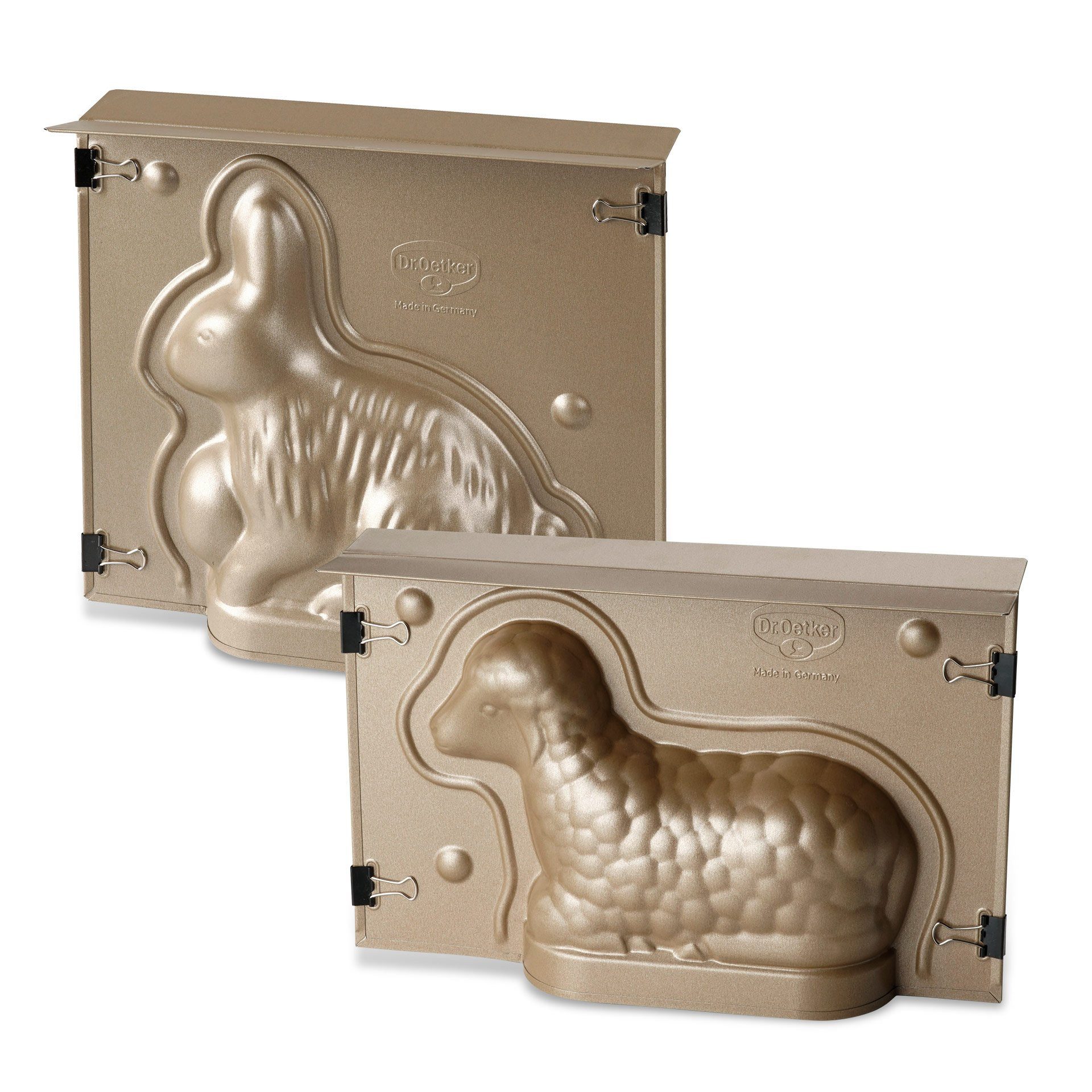 Dr. Oetker Küchenhelfer Backform Osterbackformen-Set Goldiges Ostern, hochwertige Hasenform, Lammform