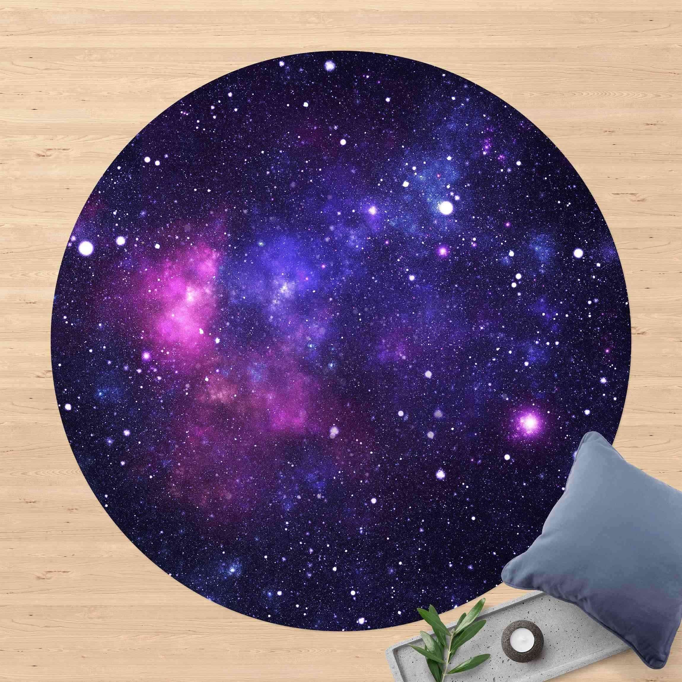 Bilderdepot24 Teppich Vinyl Kinderzimmer Mädchen Jungen Galaxie funktional, rund - violett glatt, nass wischbar (Saft, Tierhaare) - Saugroboter & Bodenheizung geeignet