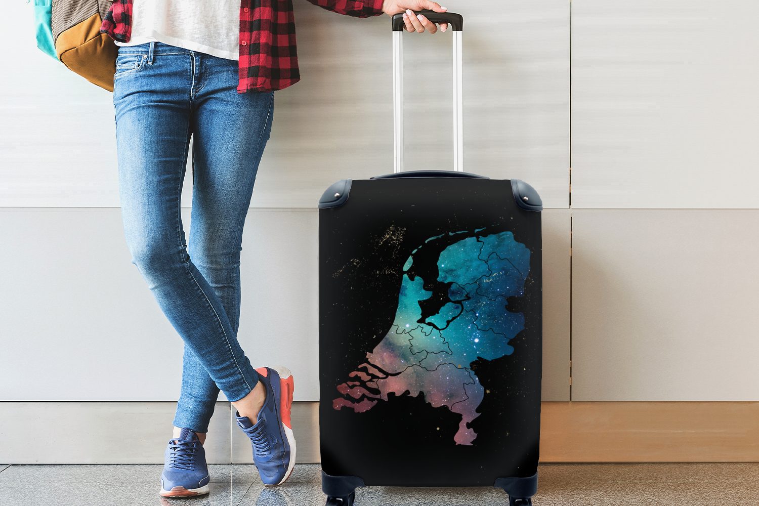 mit Karte MuchoWow - Sternenhimmel, Reisetasche Niederlande Trolley, Rollen, Handgepäckkoffer 4 rollen, für Handgepäck - Ferien, Reisekoffer