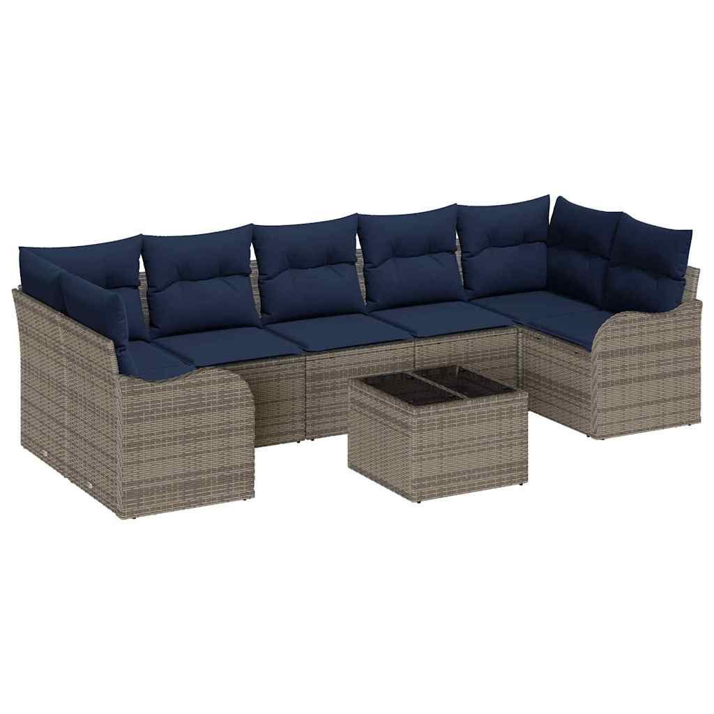 vidaXL Loungesofa Sofa Set 8 stk. 7-Sitzanzahl Grau Poly-Rattan, 8 Teile