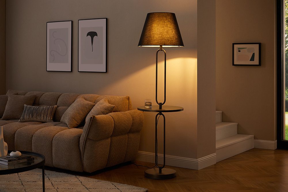 riess-ambiente Stehlampe SERVANT 175cm schwarz -Metall, Stoff, Tischablage, rund, Beistelltisch, Ein-/Ausschalter, ohne Leuchtmittel, Stehlampe mit Ablage - ideal für moderne Wohnzimmer und Schlafzimmer