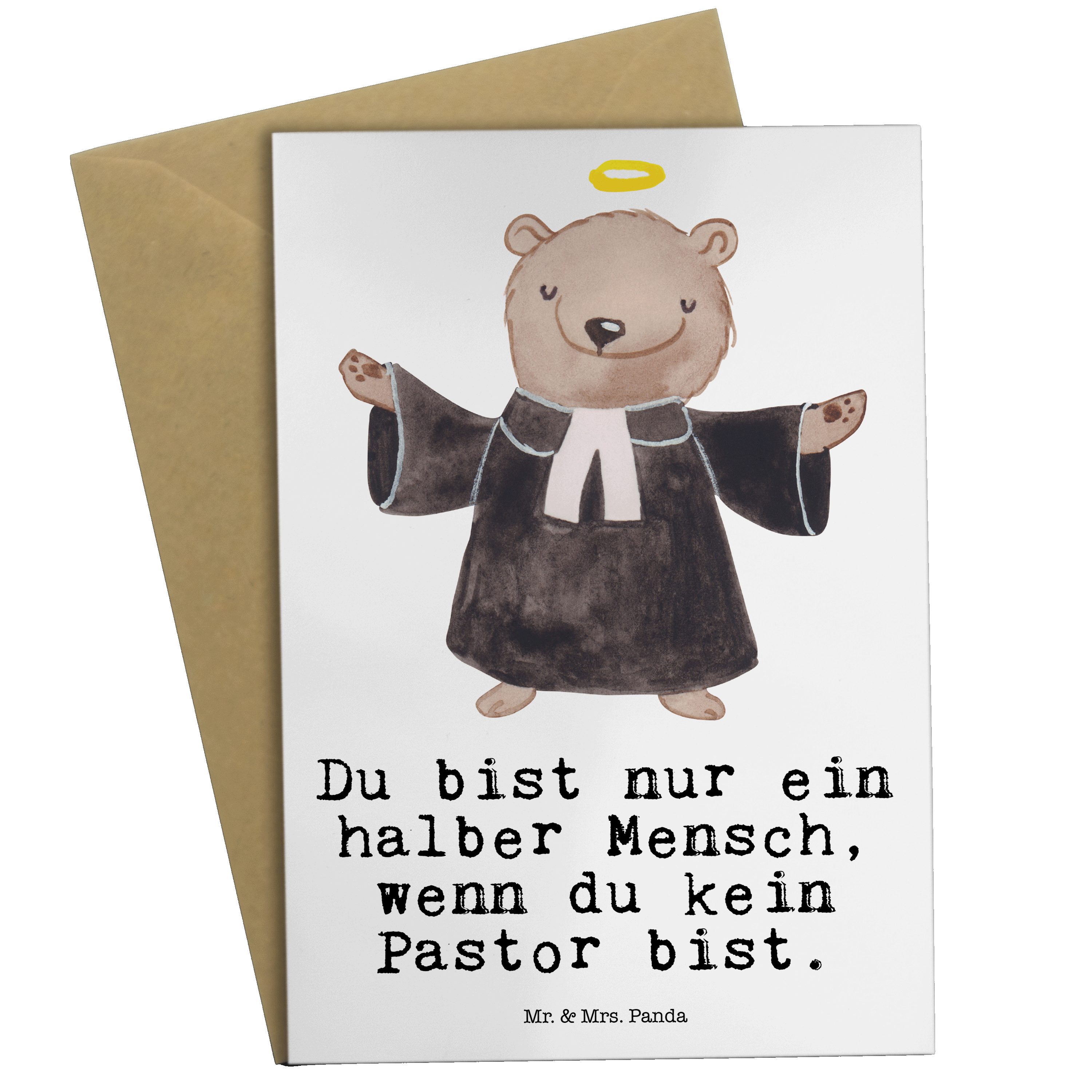 Pastor Hochzeitskart Geschenk, Mr. - Panda & Herz - Pfarrer, Klappkarte, Weiß mit Mrs. Grußkarte