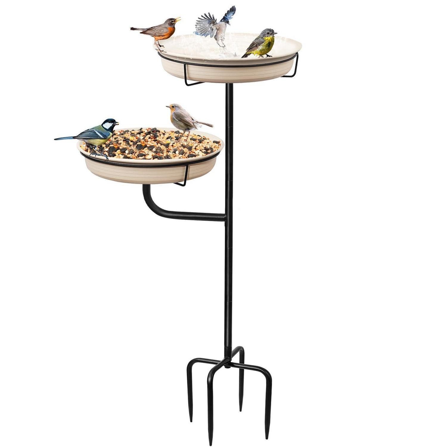 LuxusKollektion Vogeltränke Vogelbad Stehend Weiß 2in1 Schale G/Wilde Vögel