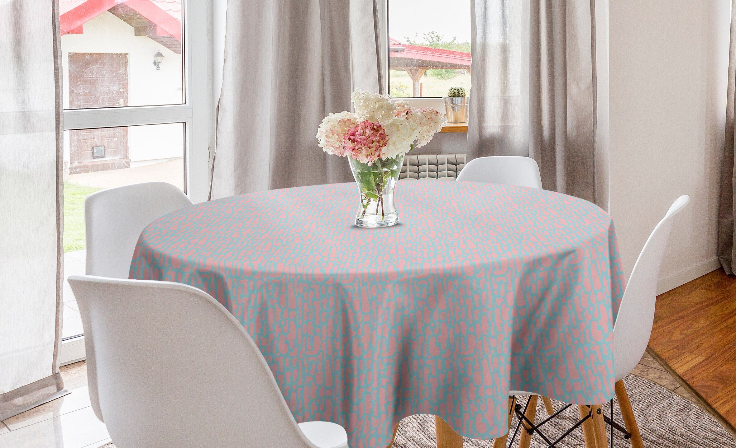 Abakuhaus deformierter Abdeckung Blau Tischdecke Rectangles Kreis Und Pink für Dekoration, Küche Esszimmer Tischdecke
