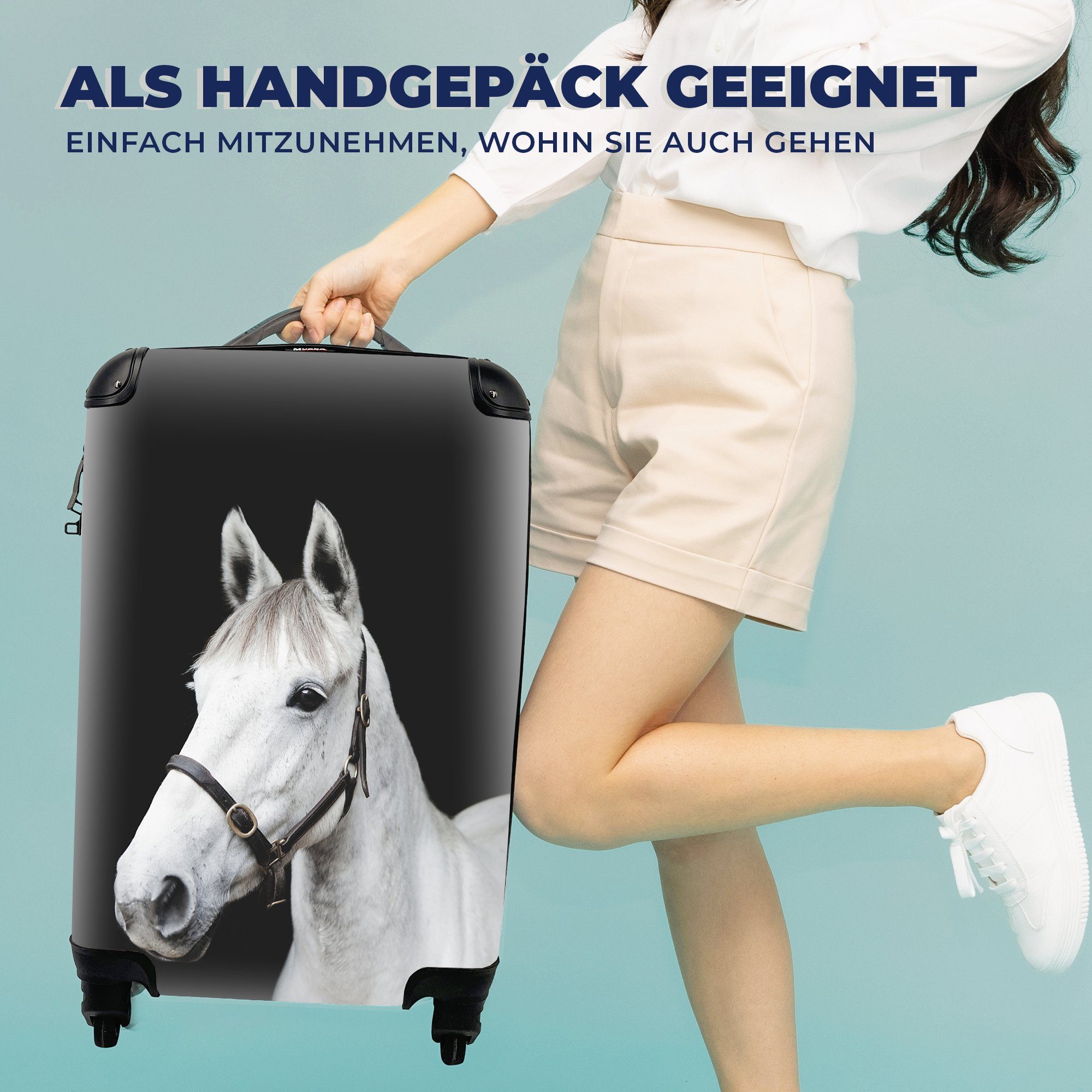 MuchoWow Handgepäckkoffer Pferd - Reisetasche Reisekoffer Weiß, 4 für Halfter Handgepäck Ferien, Rollen, Trolley, mit - rollen