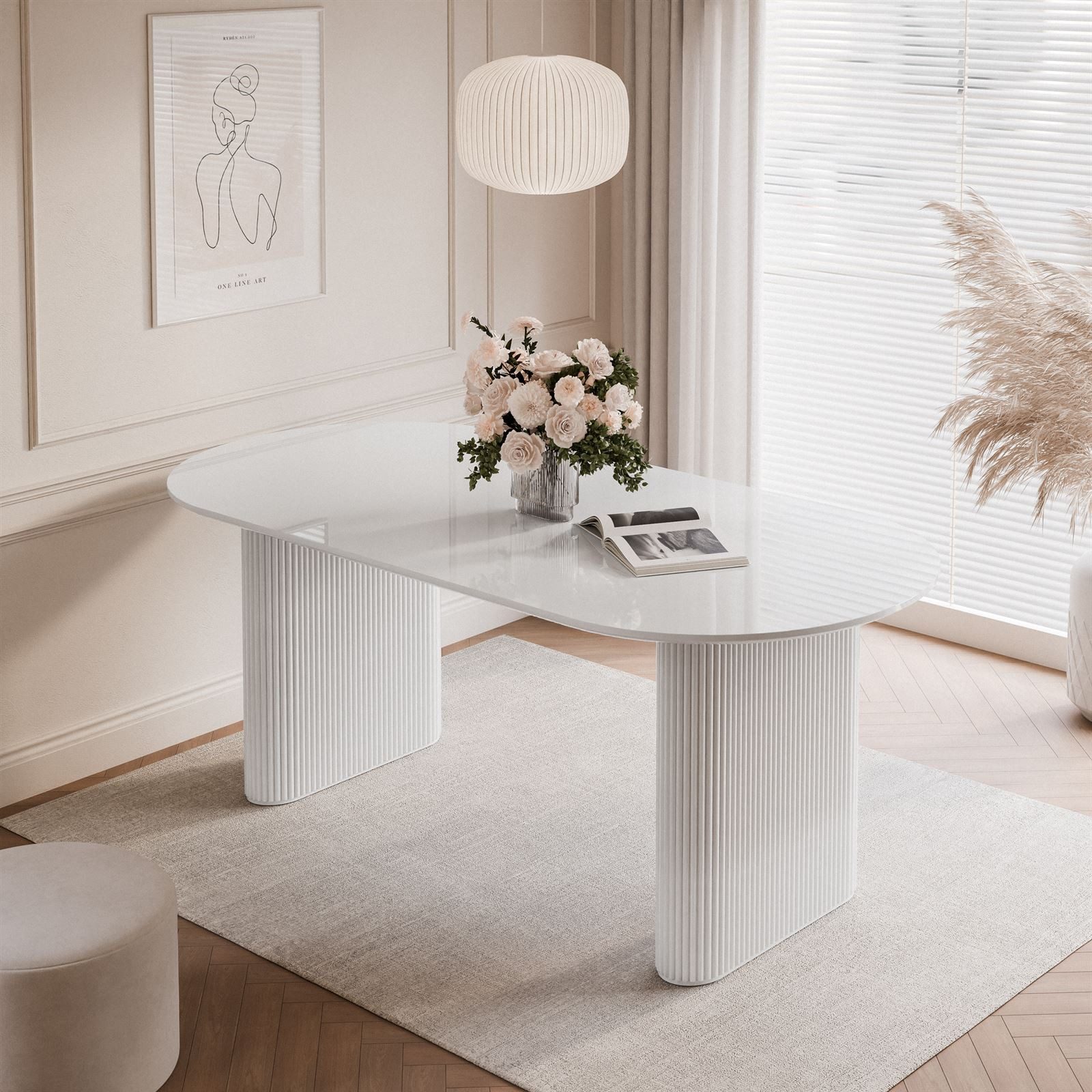 Lookway Esstisch OVI Tisch mit geriffeltem Gestell Hochglanz (1x Tisch), Breite: 180 cm, Höhe: 75 cm, Tiefe: 90 cm – Bild 2 von 5