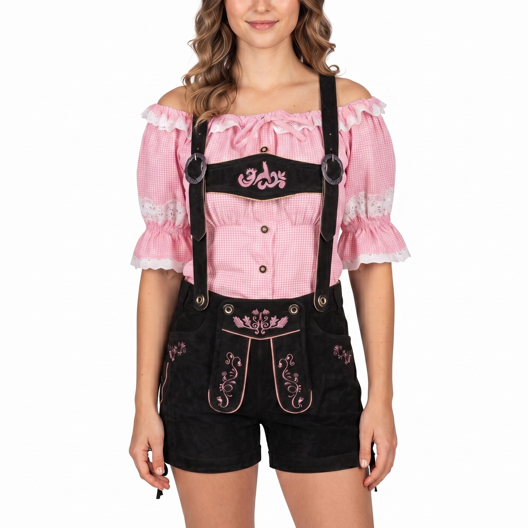German Wear Trachtenlederhose GW20-Rosa kurze trachten lederhose Wildbock damenlederhose