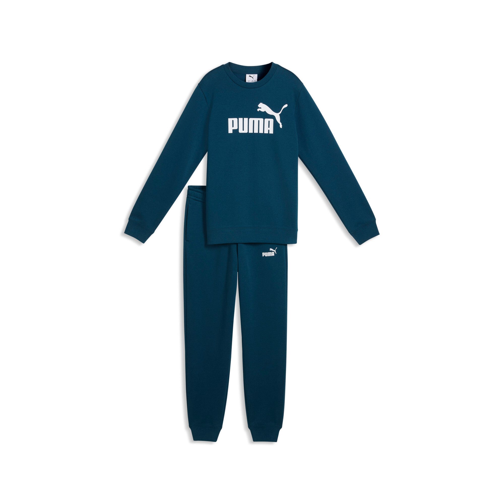 PUMA Trainingsanzug ESS NO1 LOGO CREW SWEAT SUIT FL B (2-tlg), zweiteilig, entspannte Passform, ohne Kapuze