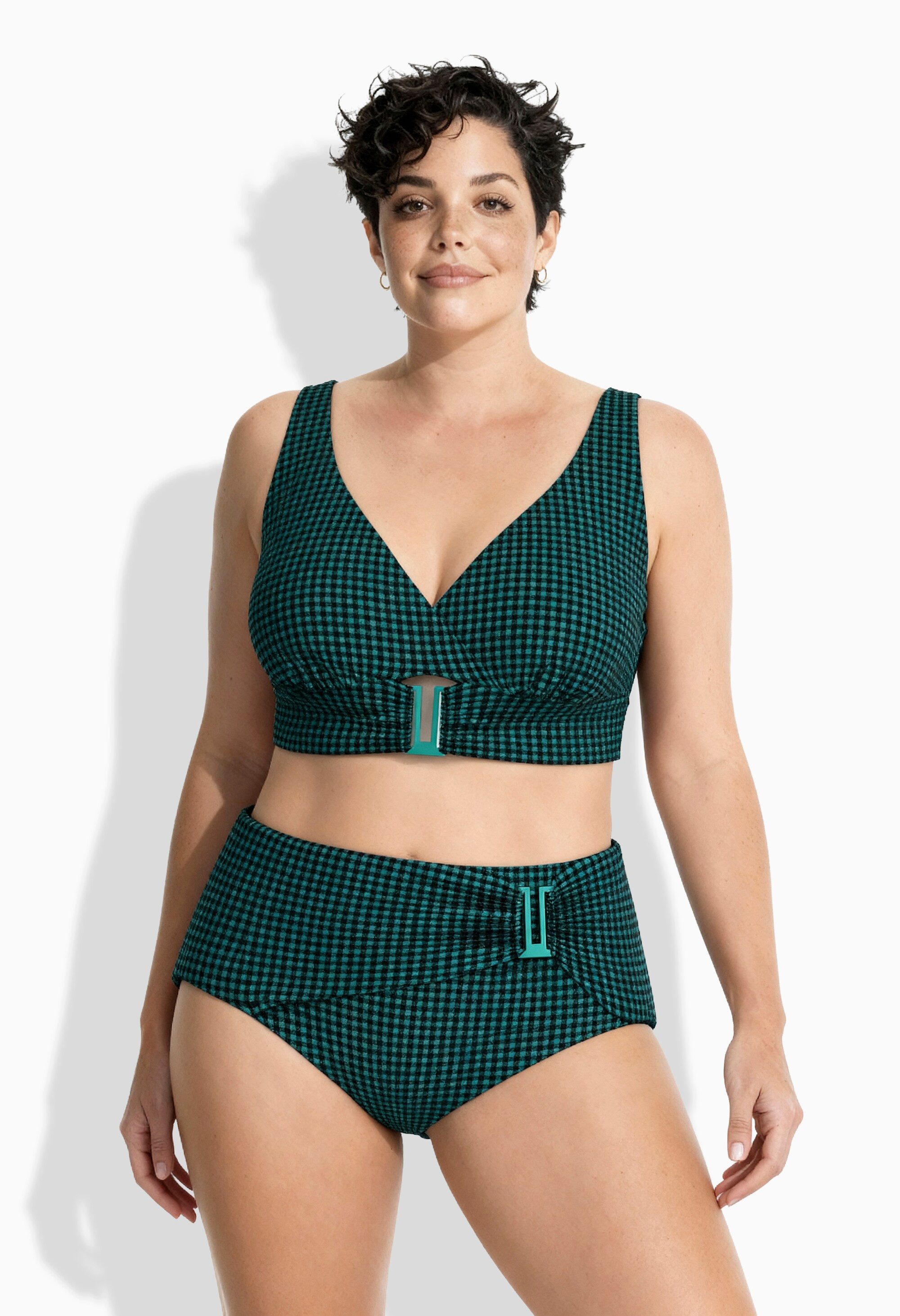 Ulla Popken Soft-BH Bikini Karo Softcups Zierschnalle Powermesh-Futter günstig online kaufen