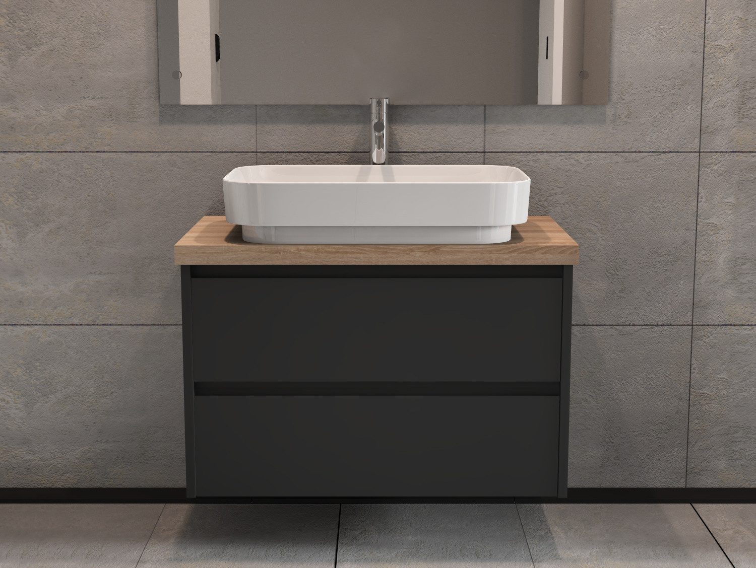 Aqua Bagno Badmöbel-Set Badschrank 80 cm mit Waschbecken, anthrazit lackiert, weiße Keramik, (Badschrank vormontiert, 3-St., Badmöbelschrank mit Trägerplatte, Waschtisch), einfache Montage