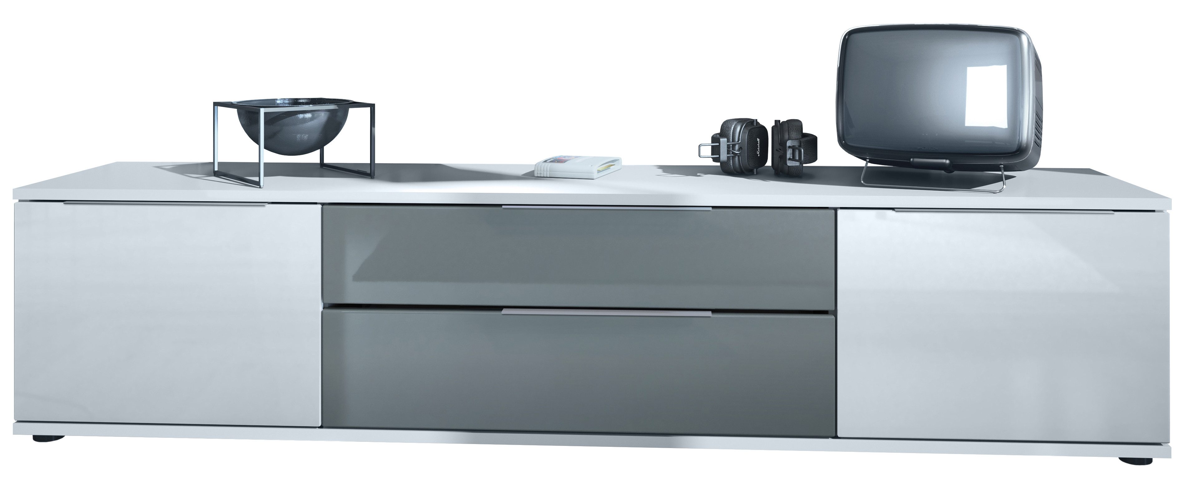 Vladon Lowboard Linio V2 (Fernsehtisch, mit 2 Türen und Schubladen), Weiß / günstig online kaufen