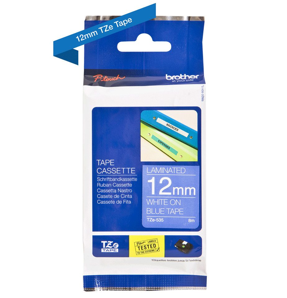 Brother Schriftband TZe-535 (lam) Weiß auf Blau 12mm x 8m Tintenpatrone