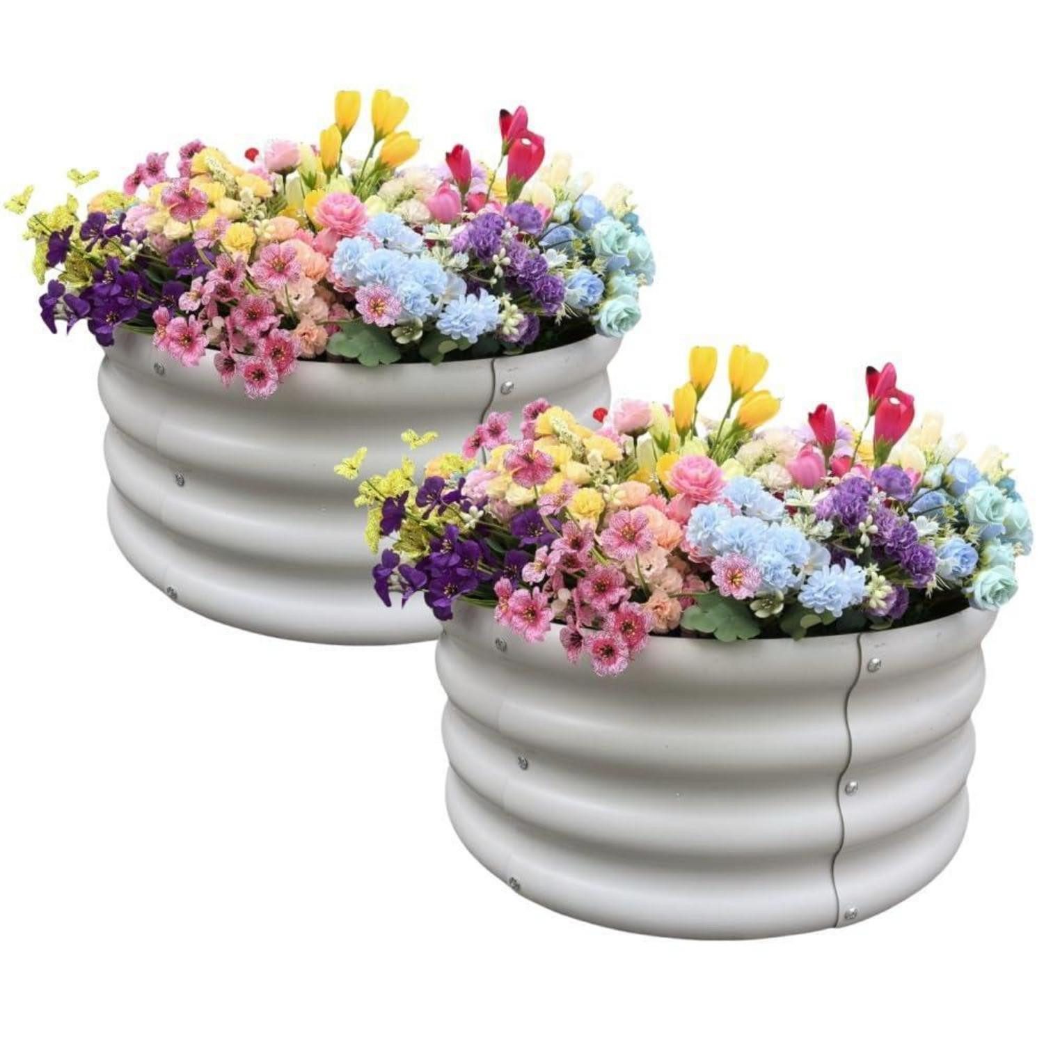 LuxusKollektion Hochbett 2 Pack Hochbeet Weiß Oval Pflanzkasten (2-St)