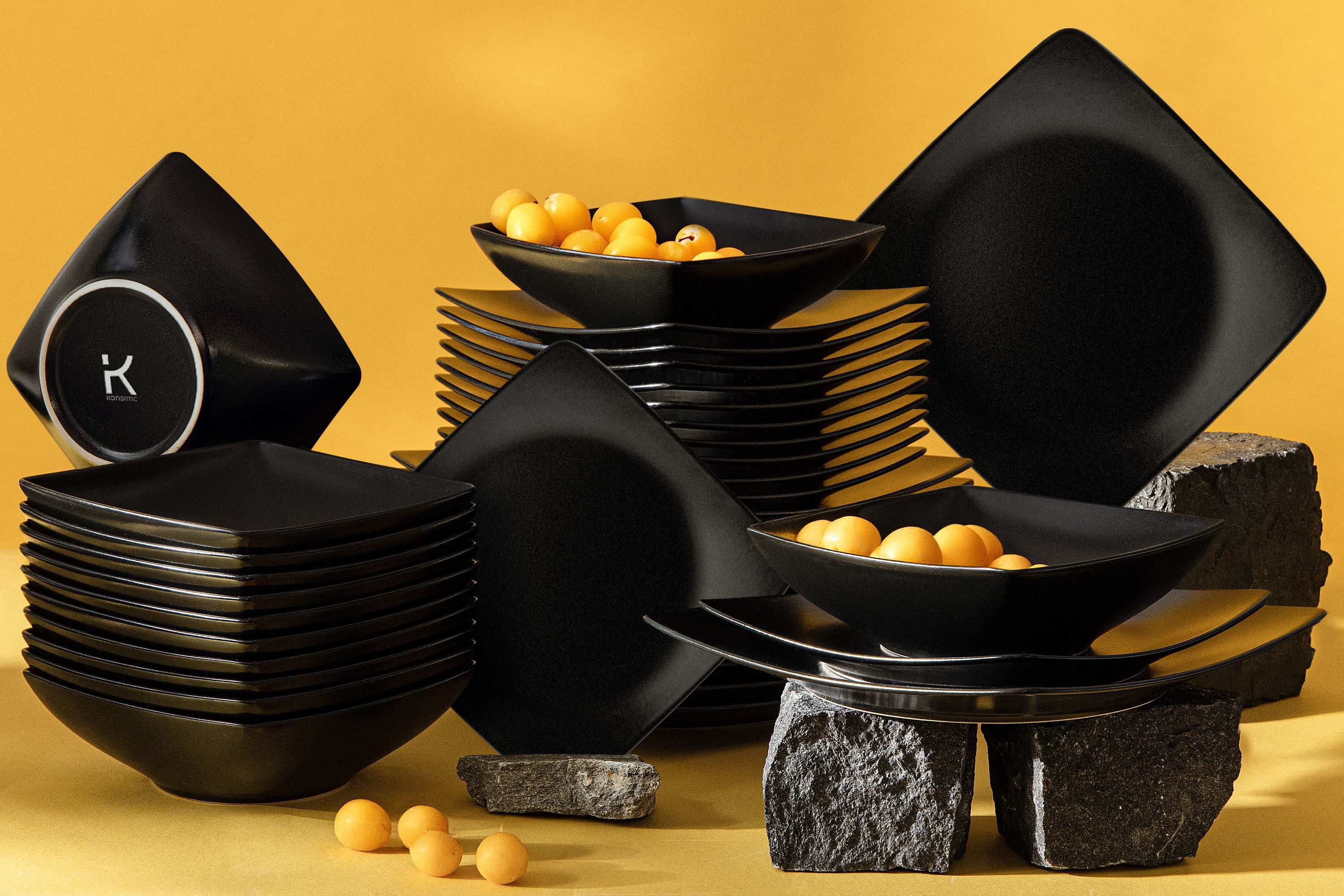 KONSIMO® Kombiservice EPIRI Tafelservice hergestellt in der EU, Modern, 12 Personen (36-tlg), 12 Personen, Keramik, quadratisch, Spülmaschinenfest Mikrowellenfest