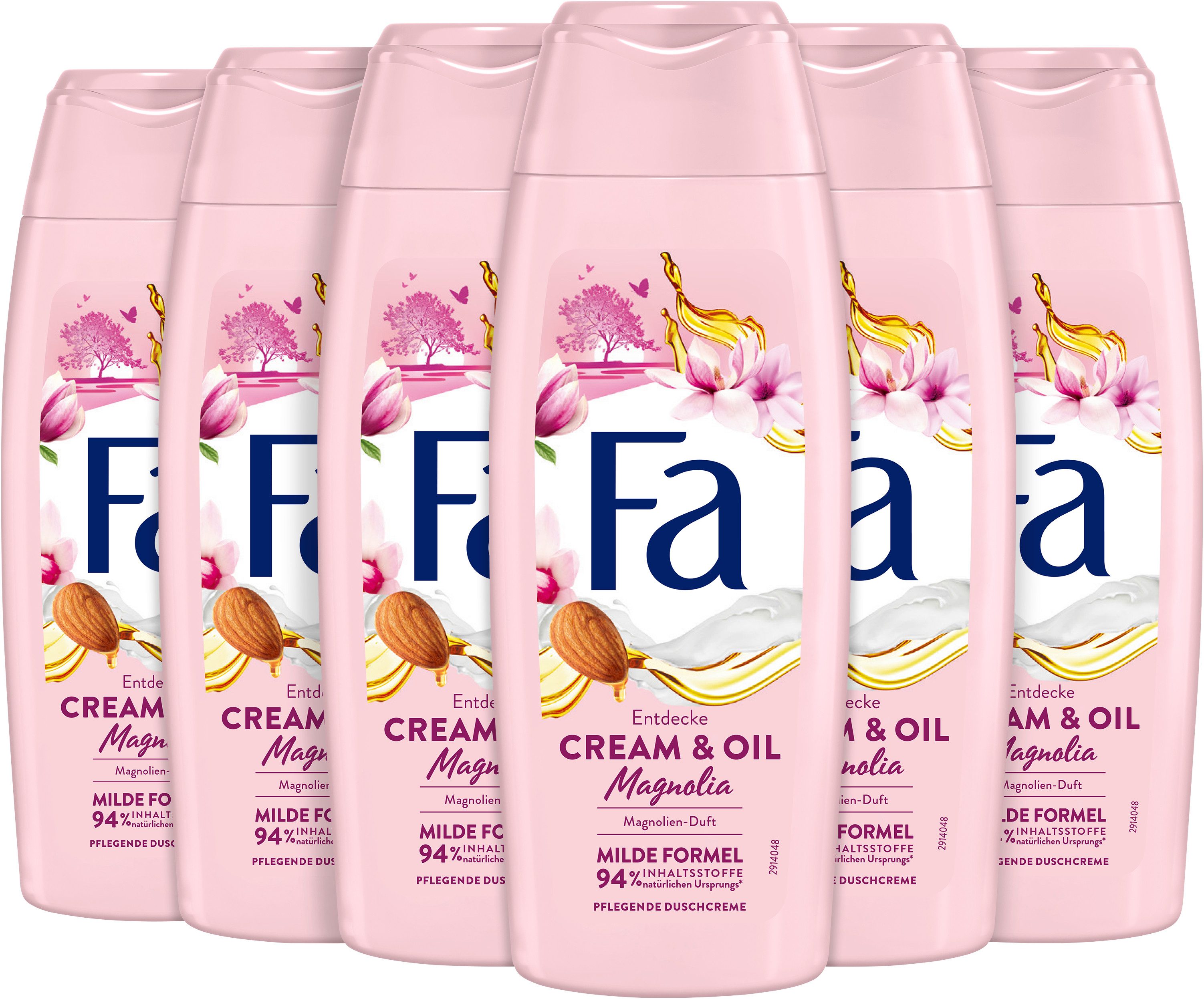 FA Duschgel pflegende Duschcreme Cream & Oil Magnolia, 6x 250 ml, 6-tlg., mit milder, veganer Formel